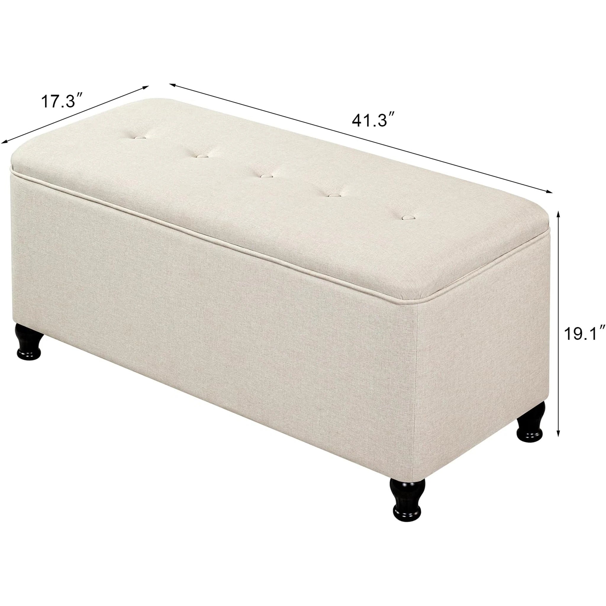 Homebeez Cream White Tufted Storage Ottoman Bench – dimensions chart