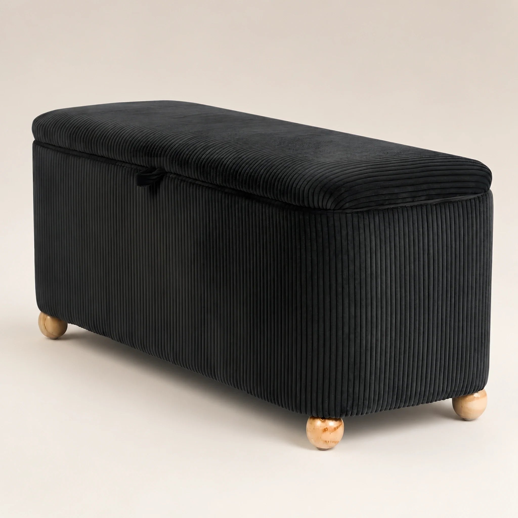Homebeez Dark Grey storage ottoman – warm studio front view