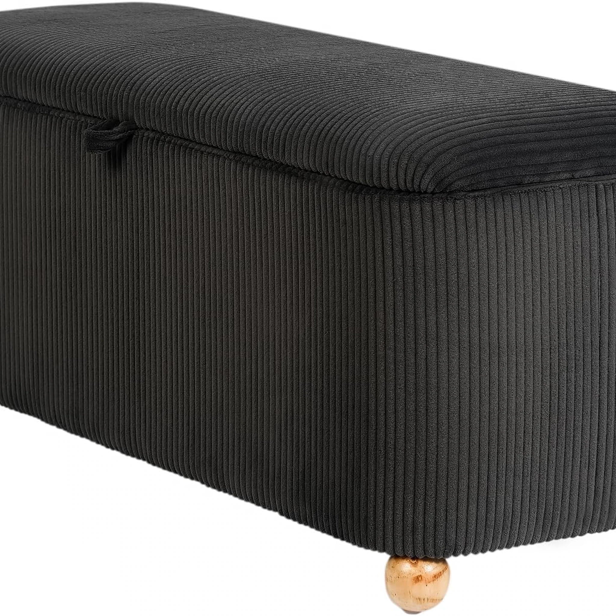 Homebeez Dark Grey Velvet Storage Ottoman Bench – styled home scene