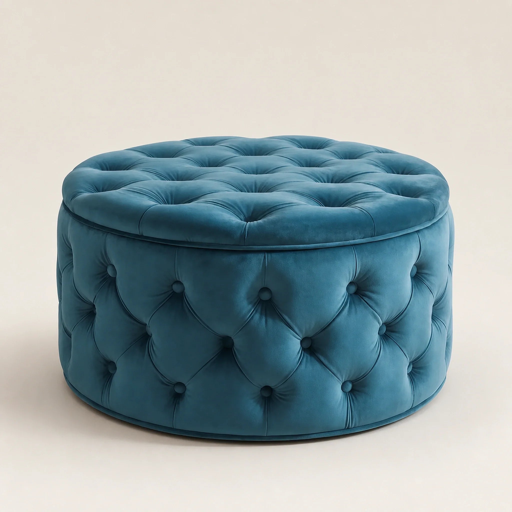 Homebeez Dark Teal Blue storage ottoman – warm studio front view#Color_Dark Teal Blue