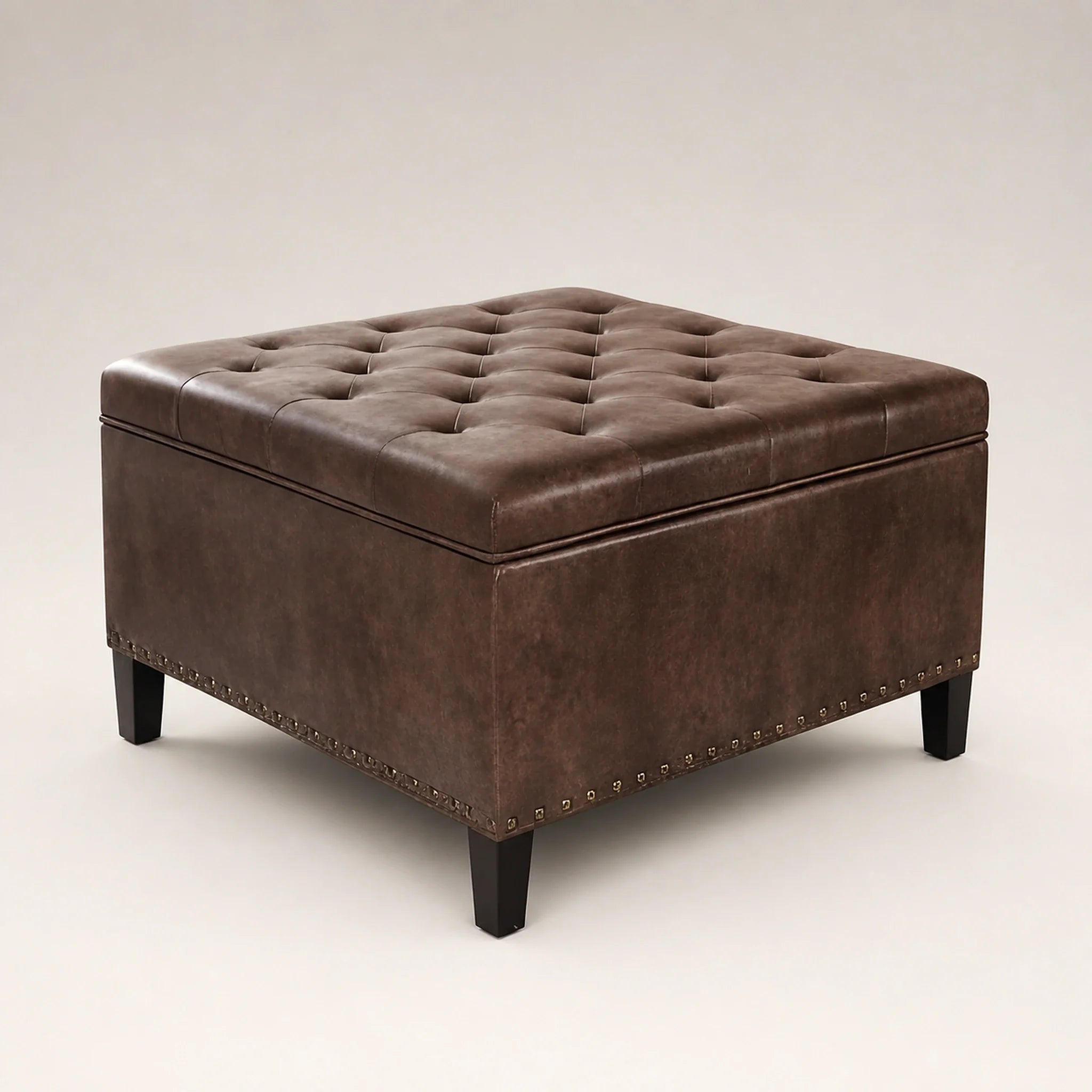 Homebeez Distressed Brown storage ottoman – warm studio front view