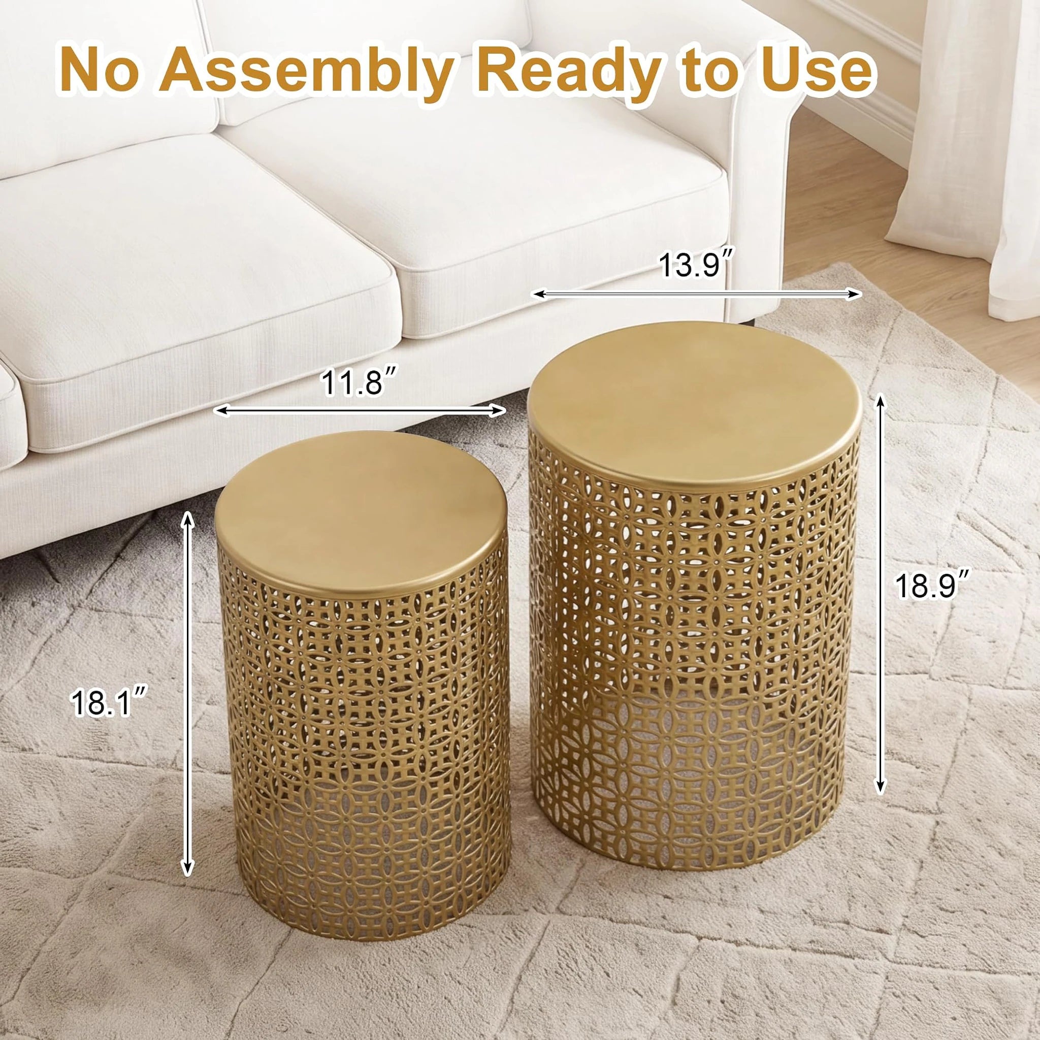 Homebeez Gold Round Metal Nesting Tables, Set of 2 – dimensions chart