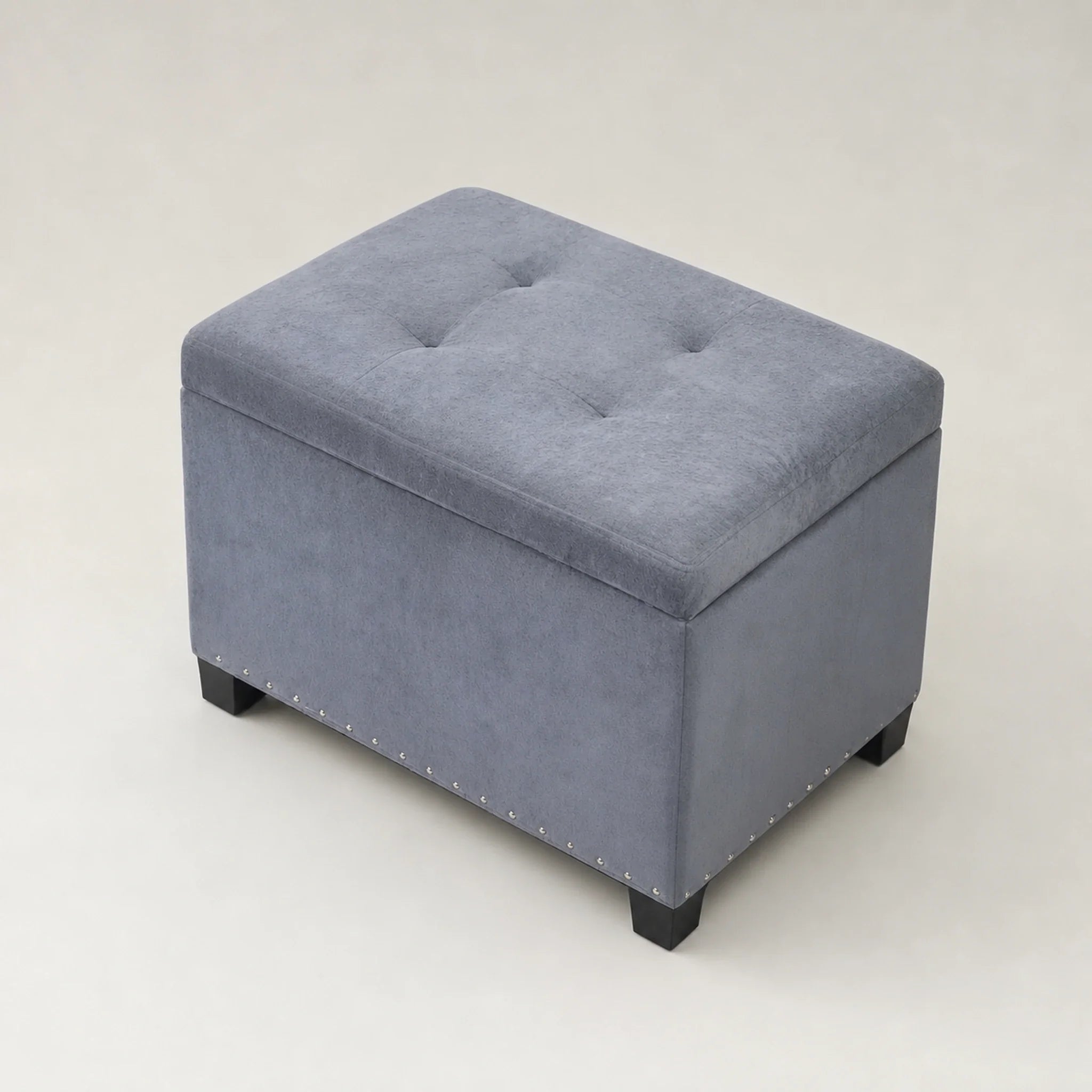Homebeez Gray storage ottoman – warm studio front view
