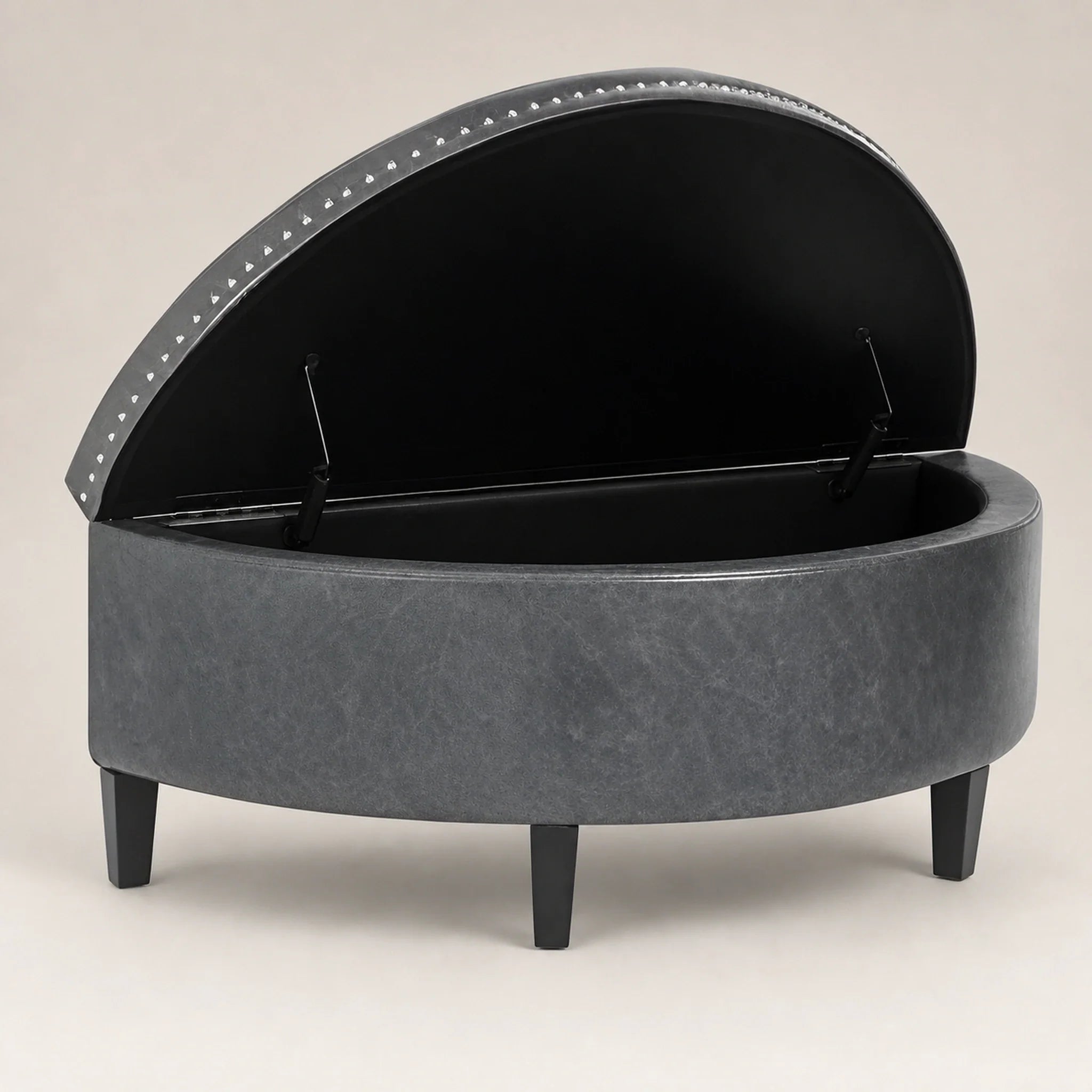Homebeez Grey storage ottoman – warm studio front view