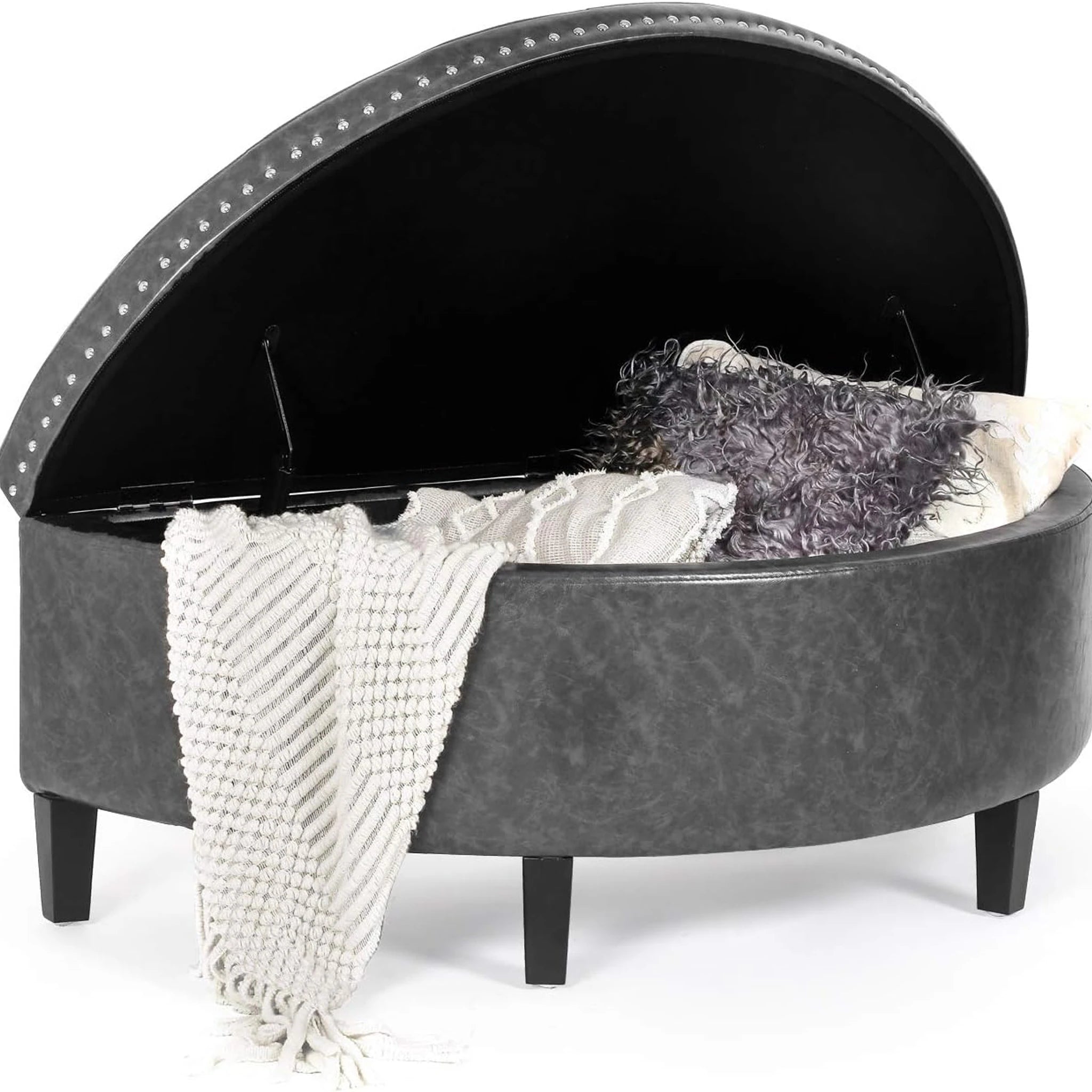 Homebeez Grey Lift-Top Tufted Faux Leather Storage Ottoman Bench – styled home scene