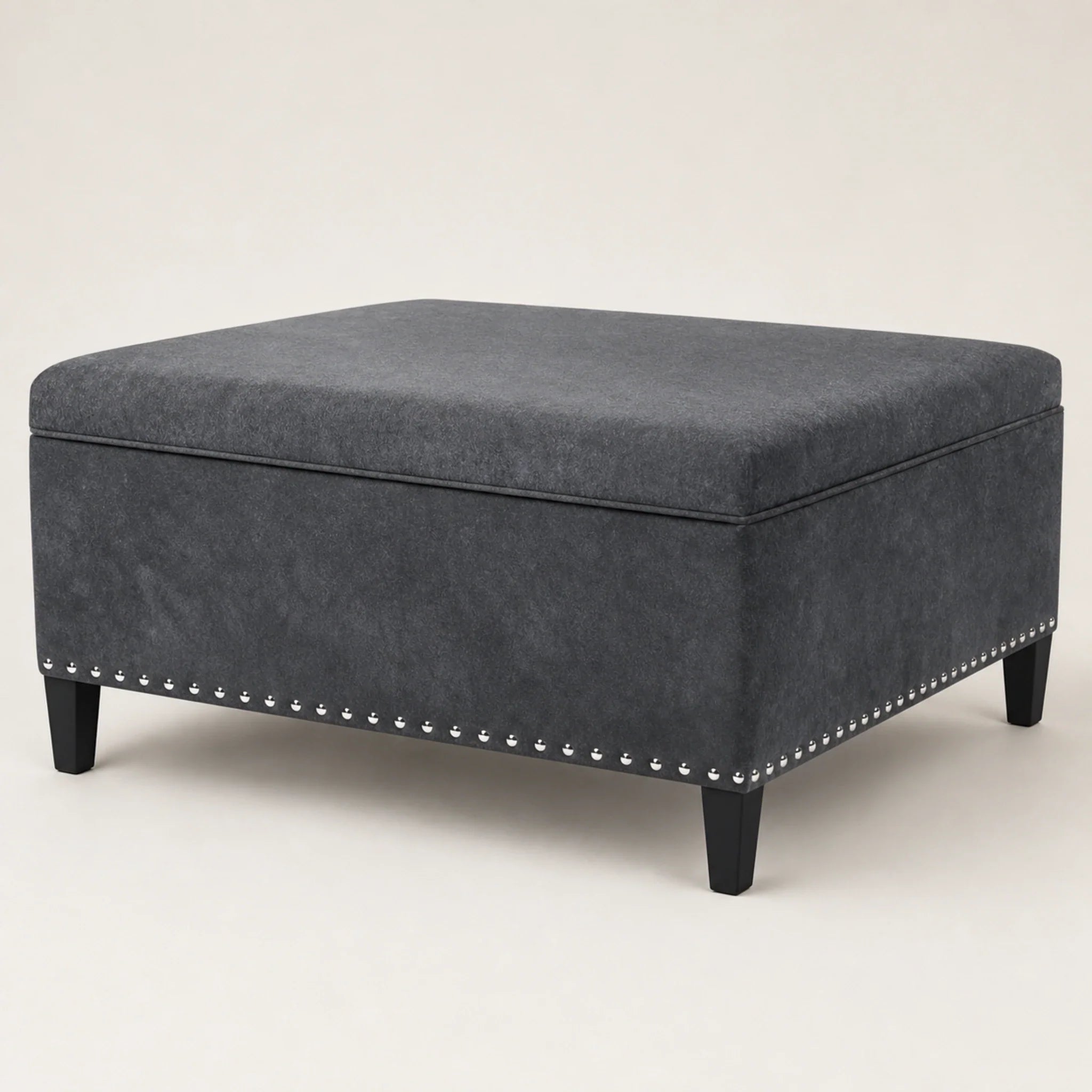 Homebeez Grey storage ottoman – warm studio front view#Color_Grey