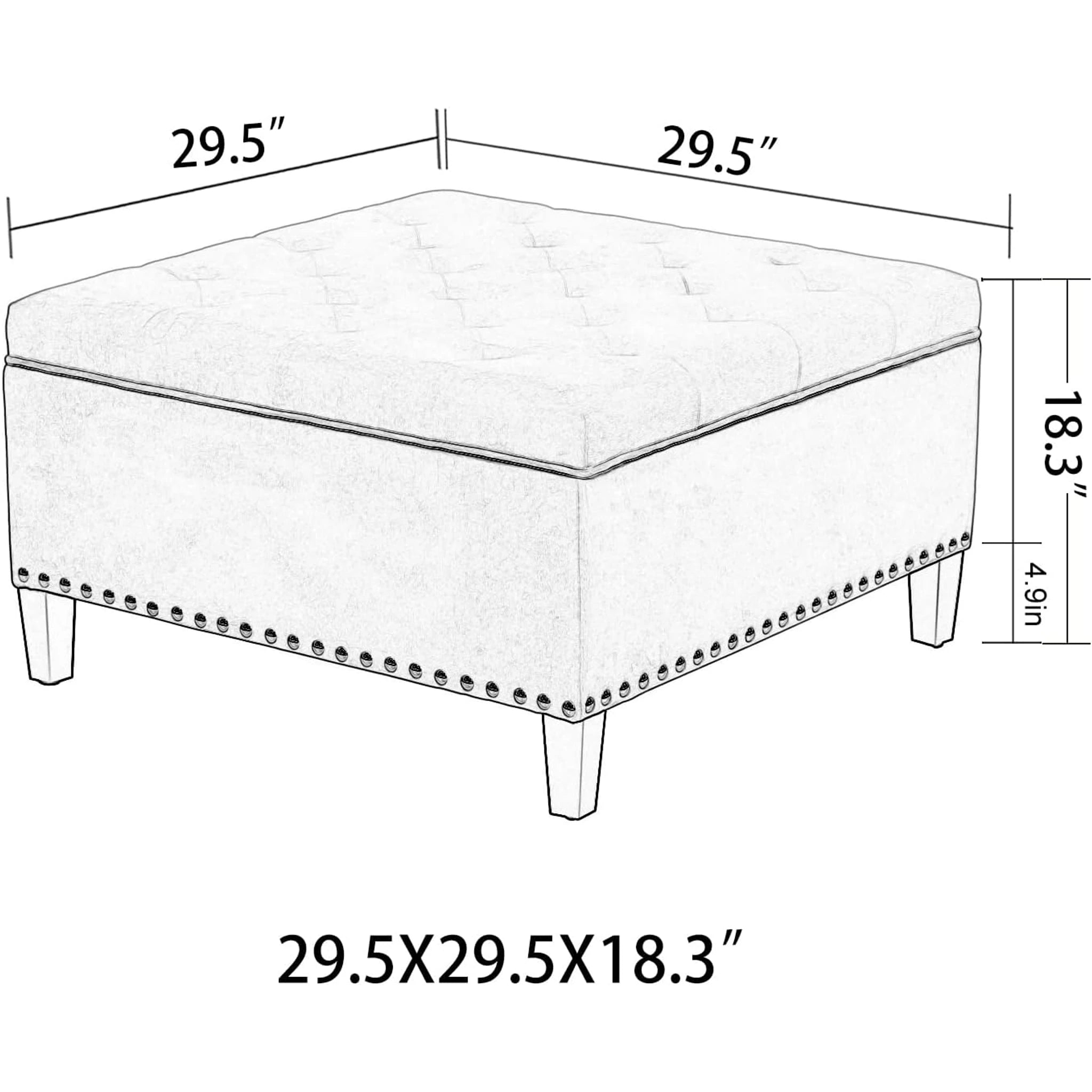 Homebeez Grey Tufted Fabric Storage Ottoman – dimensions chart
