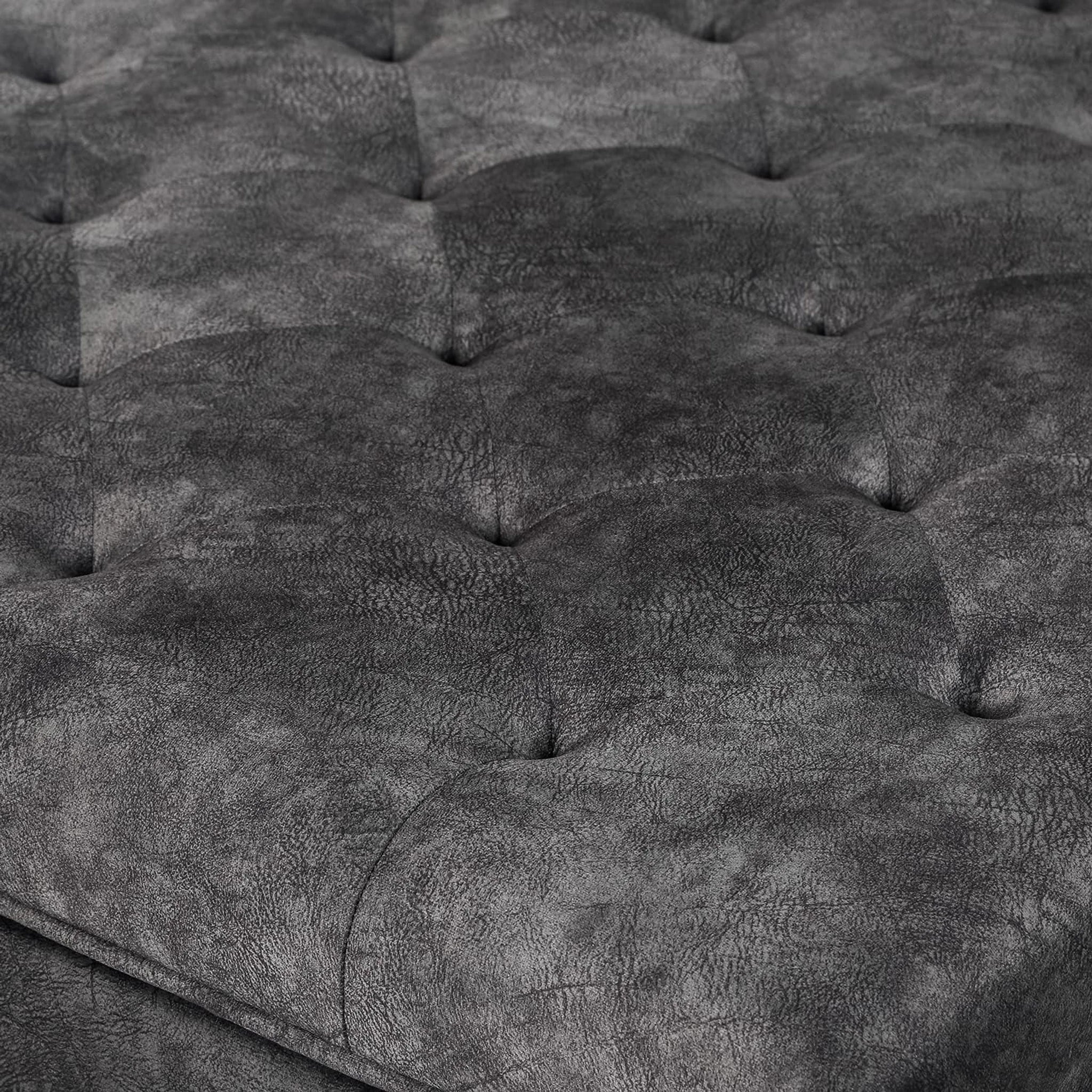 Homebeez Grey Tufted Fabric Storage Ottoman – detail and materials view