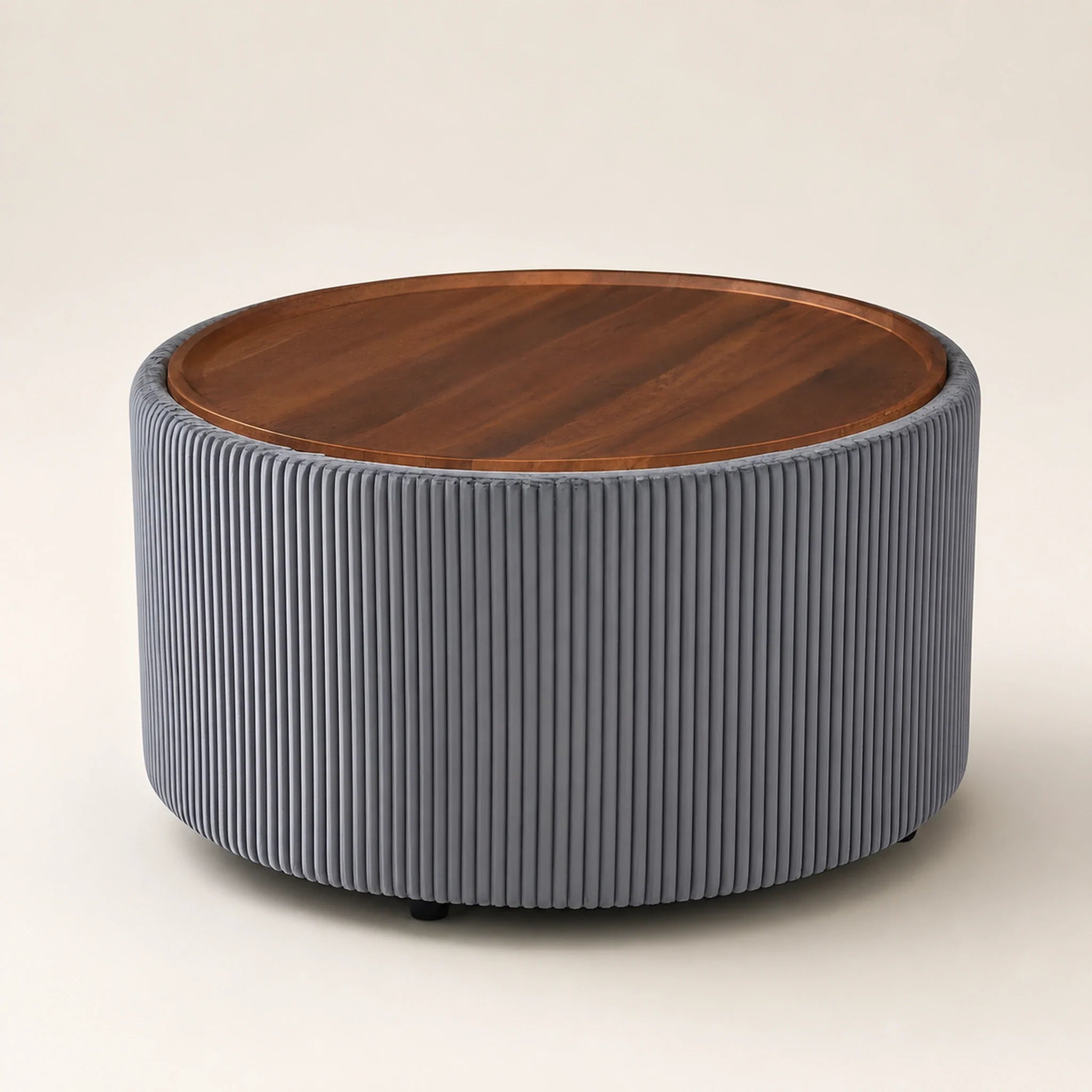 Homebeez Grey storage ottoman – warm studio front view#Color_Grey