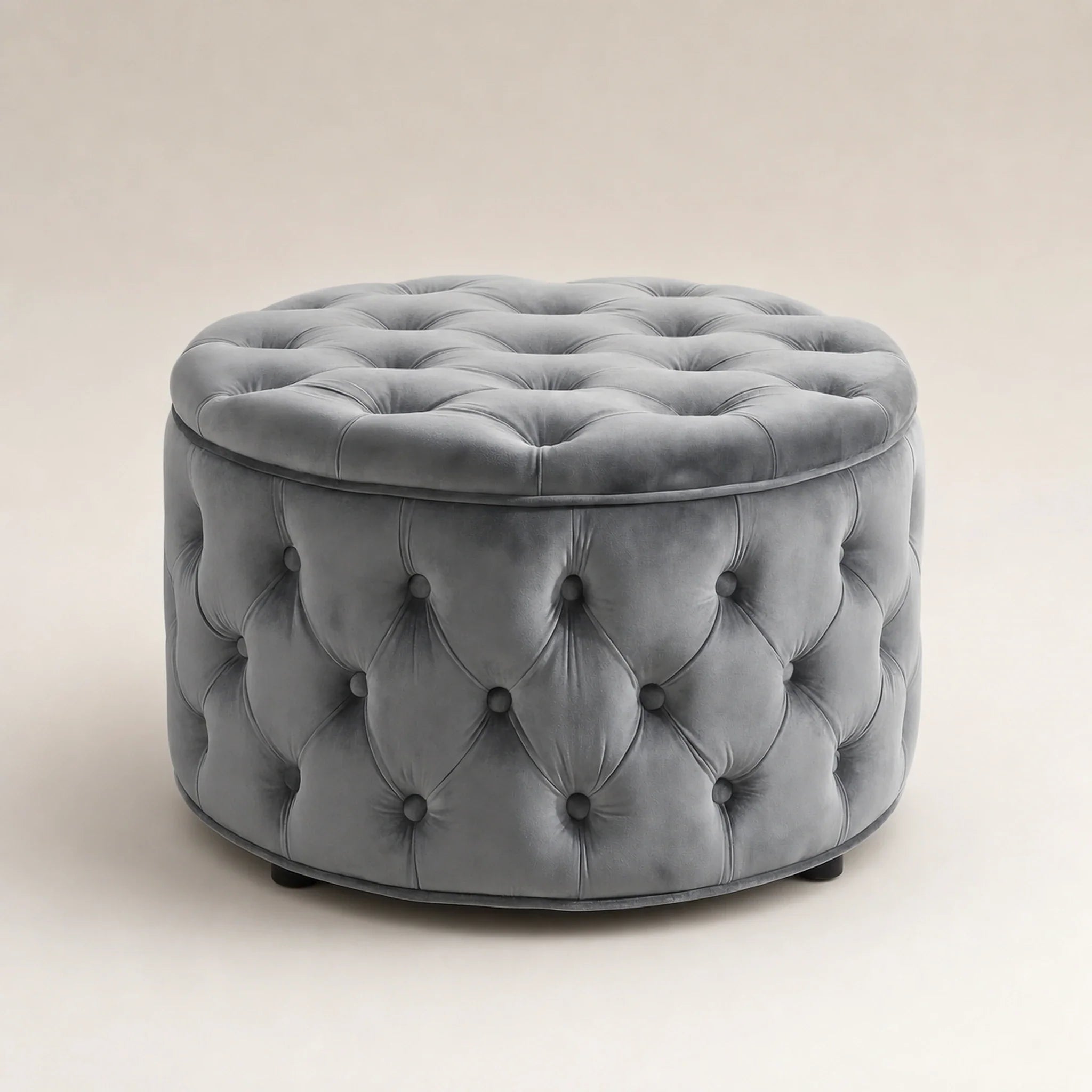 Homebeez Grey storage ottoman – warm studio front view#Color_Grey