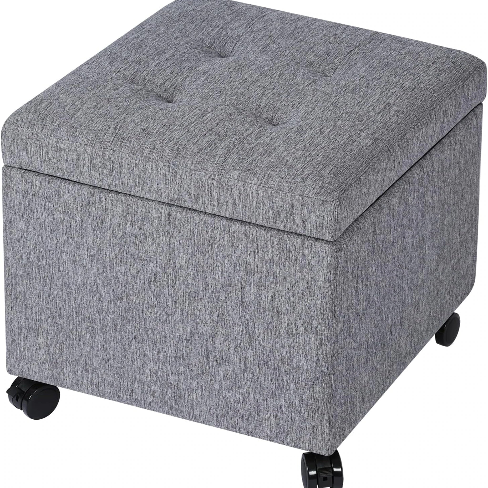 Homebeez Grey & Wheels Fabric Storage Ottoman – styled home scene