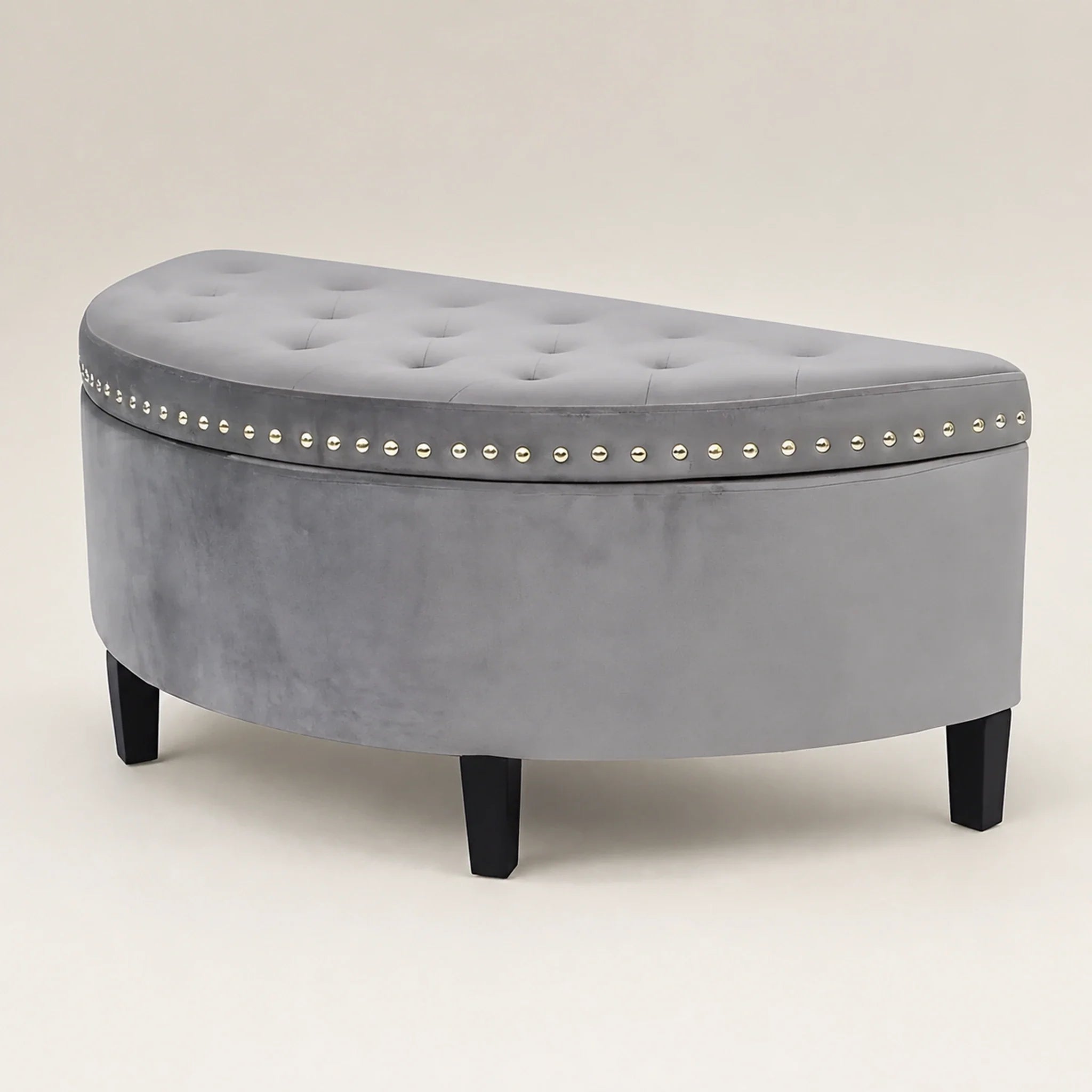 Homebeez Light Gray storage ottoman – warm studio front view