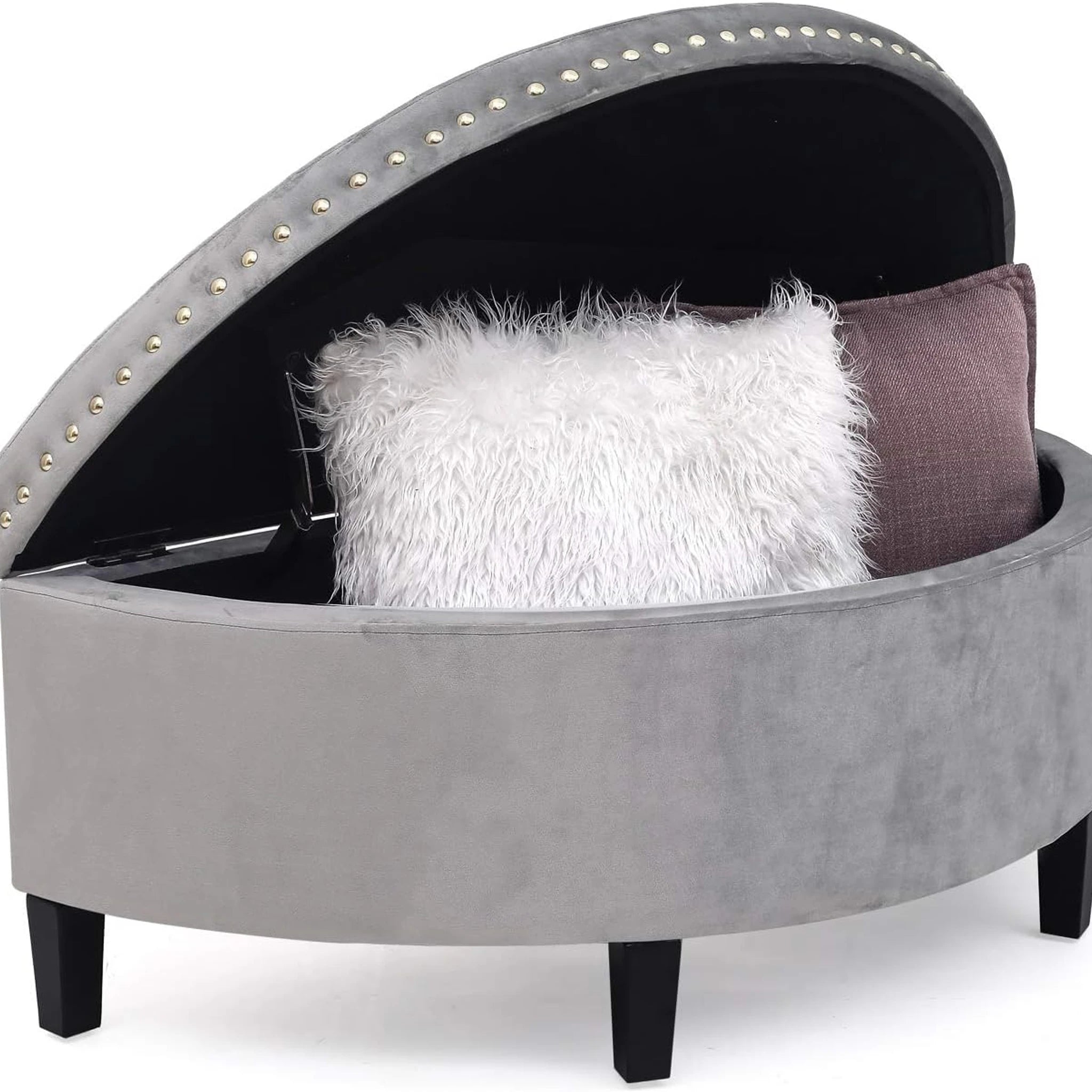 Homebeez Light Gray Lift-Top Tufted Faux Leather Storage Ottoman Bench – styled home scene