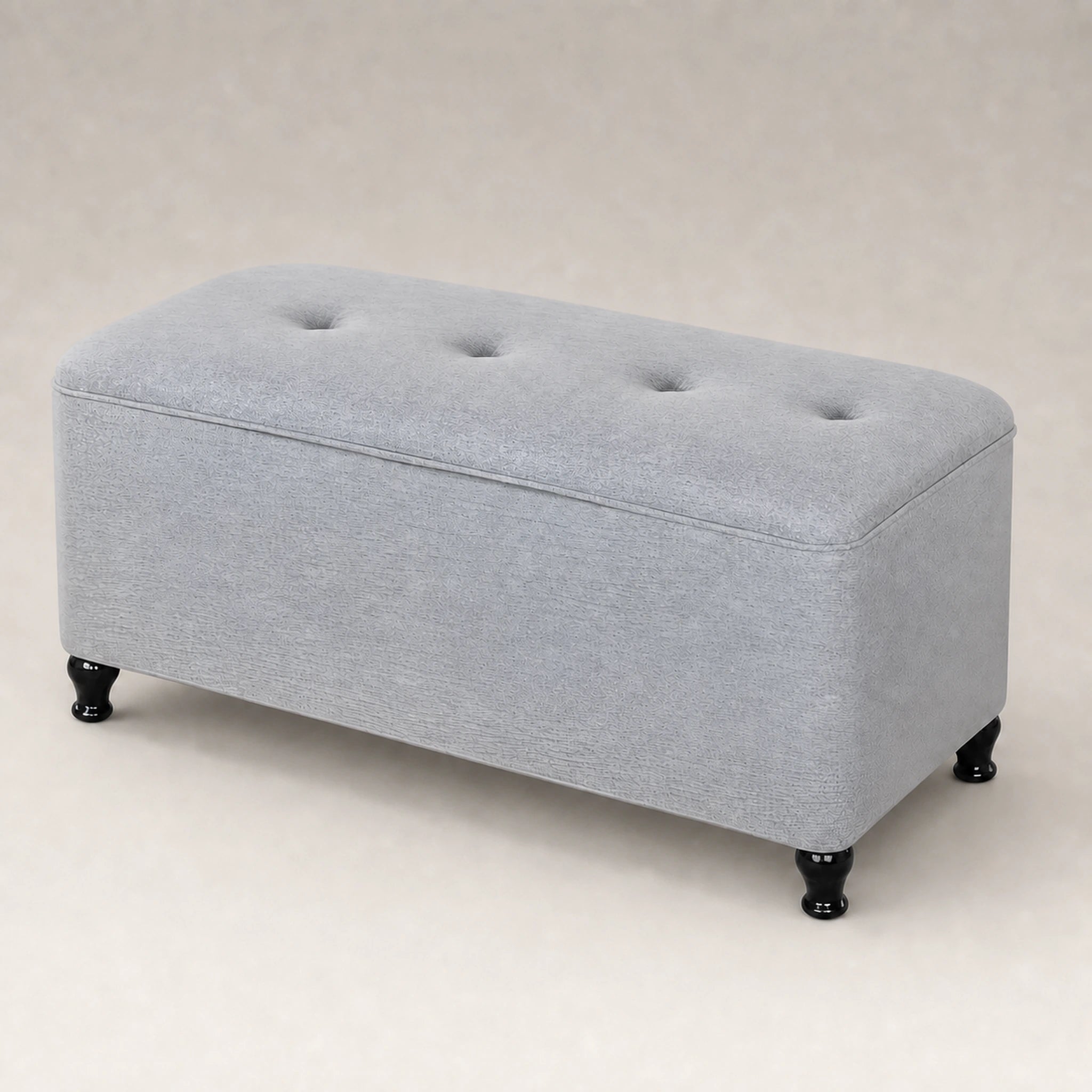 Beringia Light Grey- linen 41.5-inch storage ottoman – warm studio front view