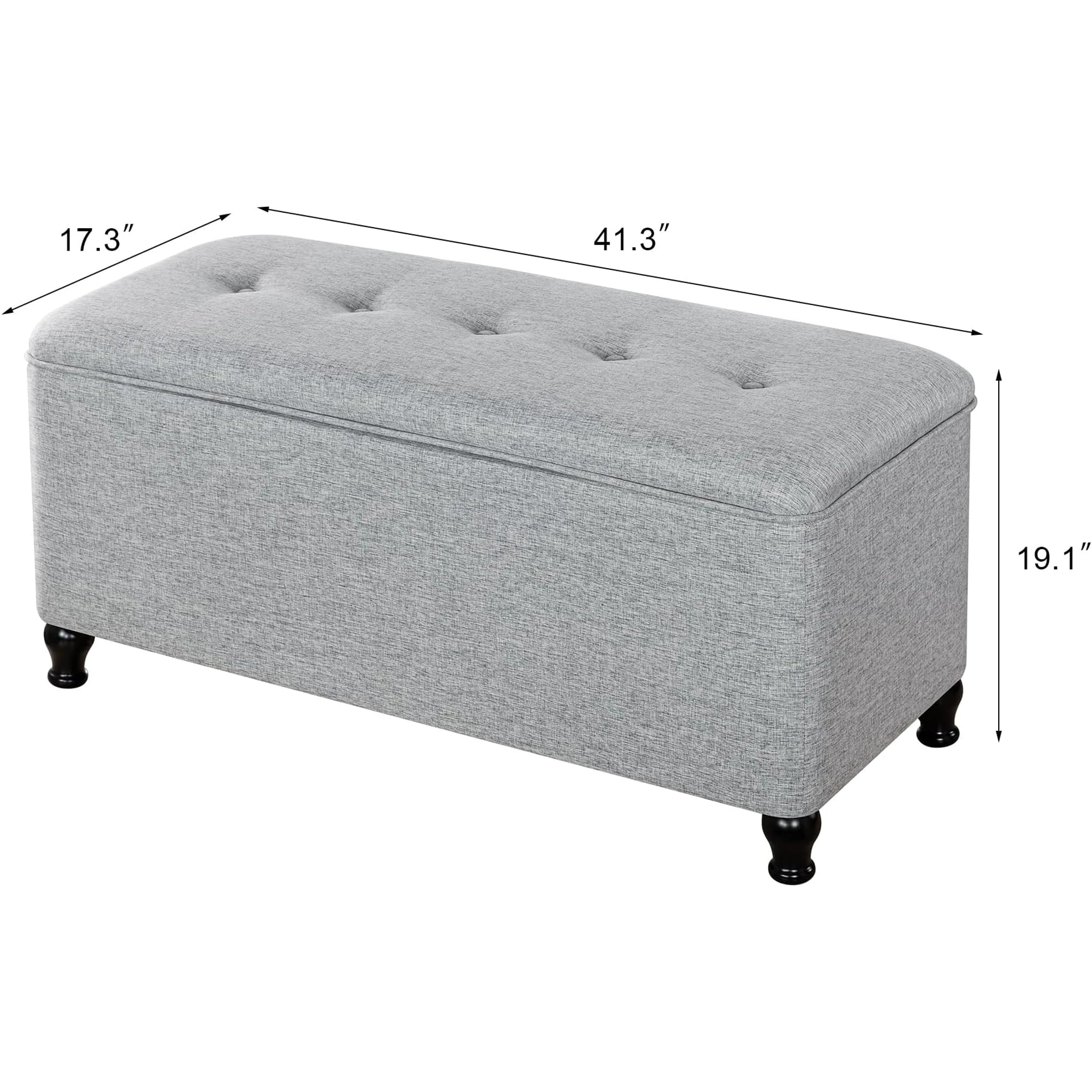 Homebeez Light Grey Tufted Storage Ottoman Bench – dimensions chart