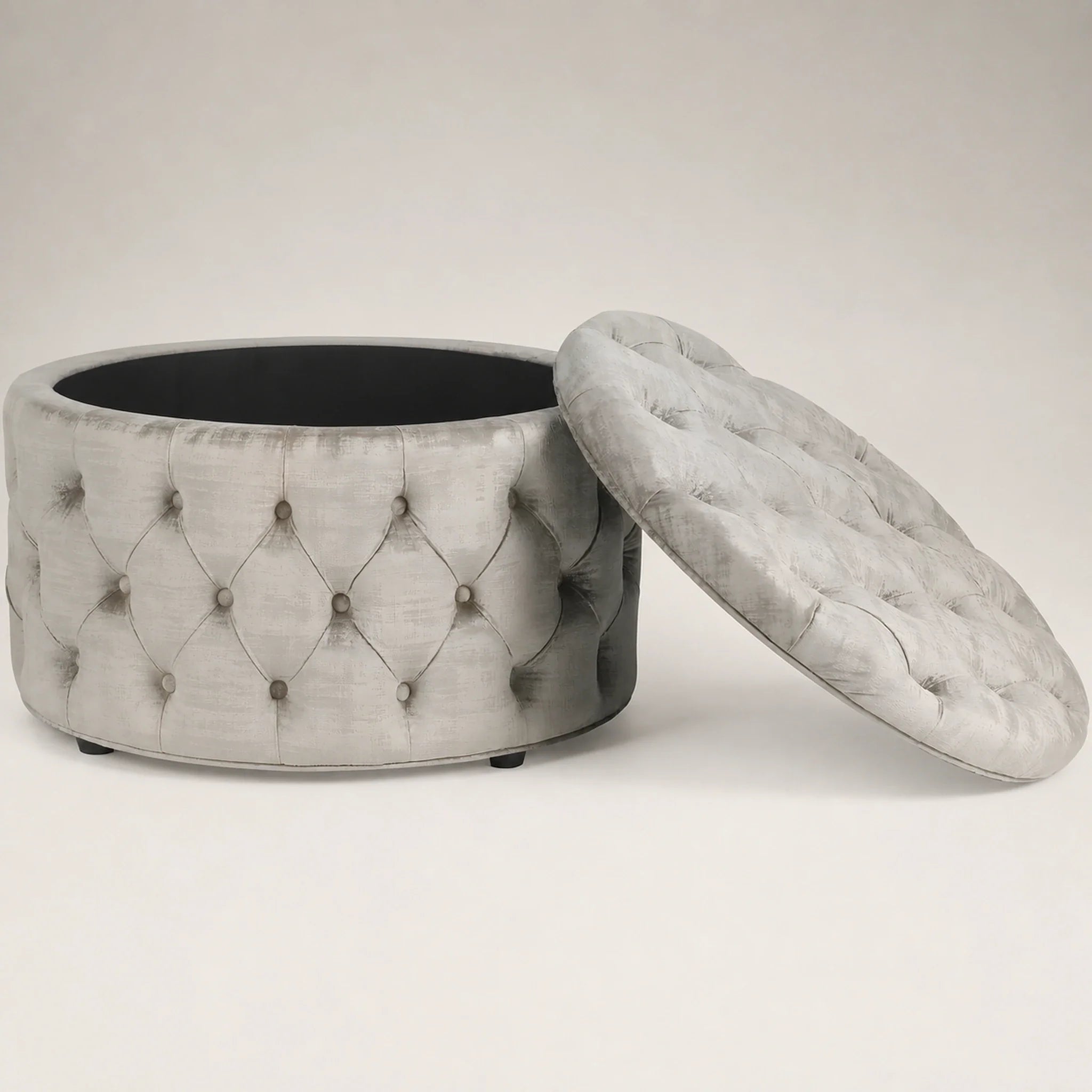 Homebeez Light Grey storage ottoman – warm studio front view#Color_Light Grey