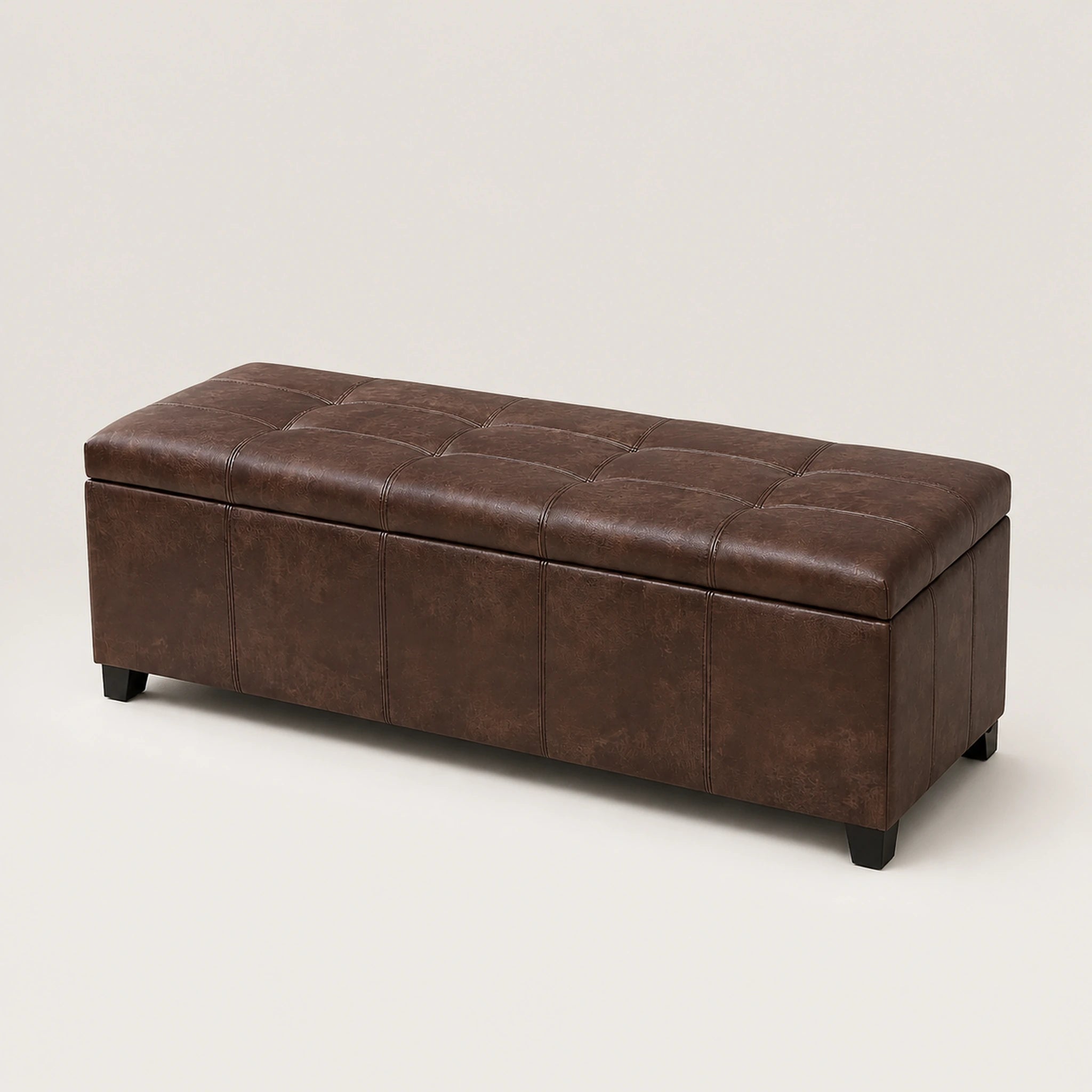 Beringia Marbled Brown faux leather 48-inch storage ottoman – warm studio front view