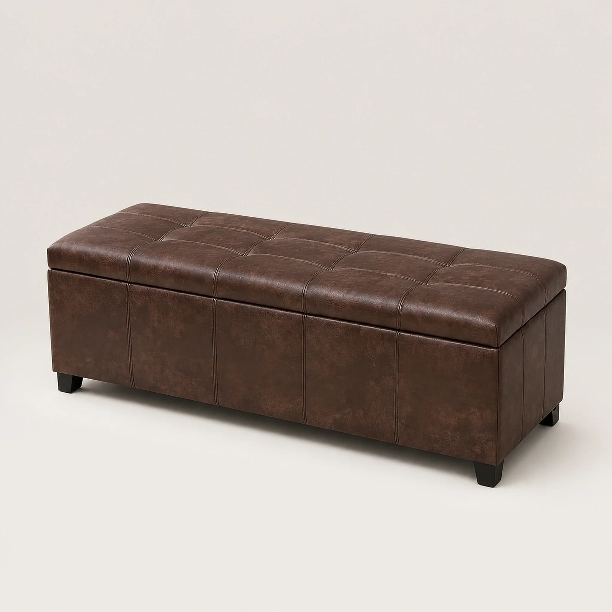Homebeez Marbled Brown storage ottoman – warm studio front view
