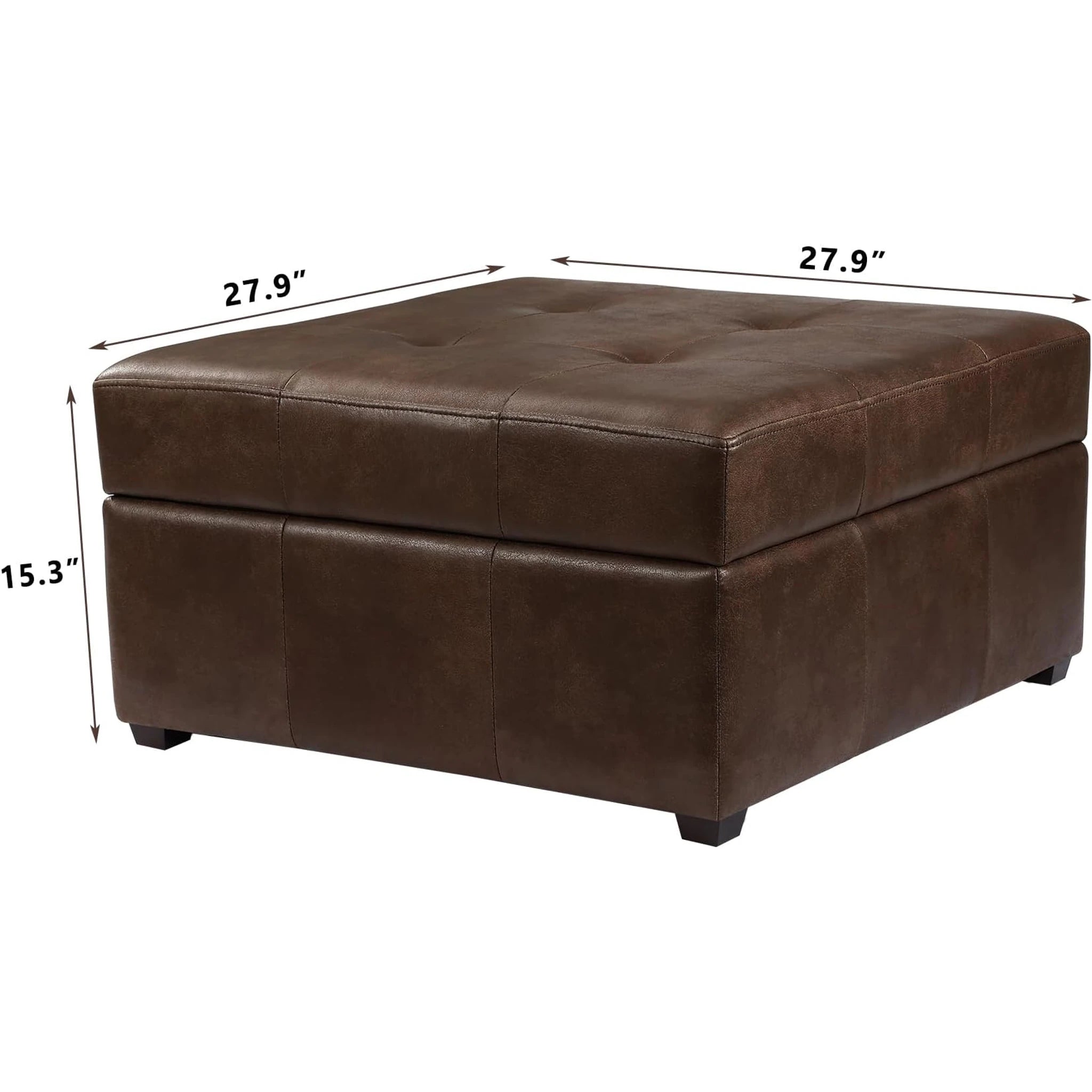 Homebeez Mottled Brown Tufted Faux Leather Storage Ottoman – dimensions chart