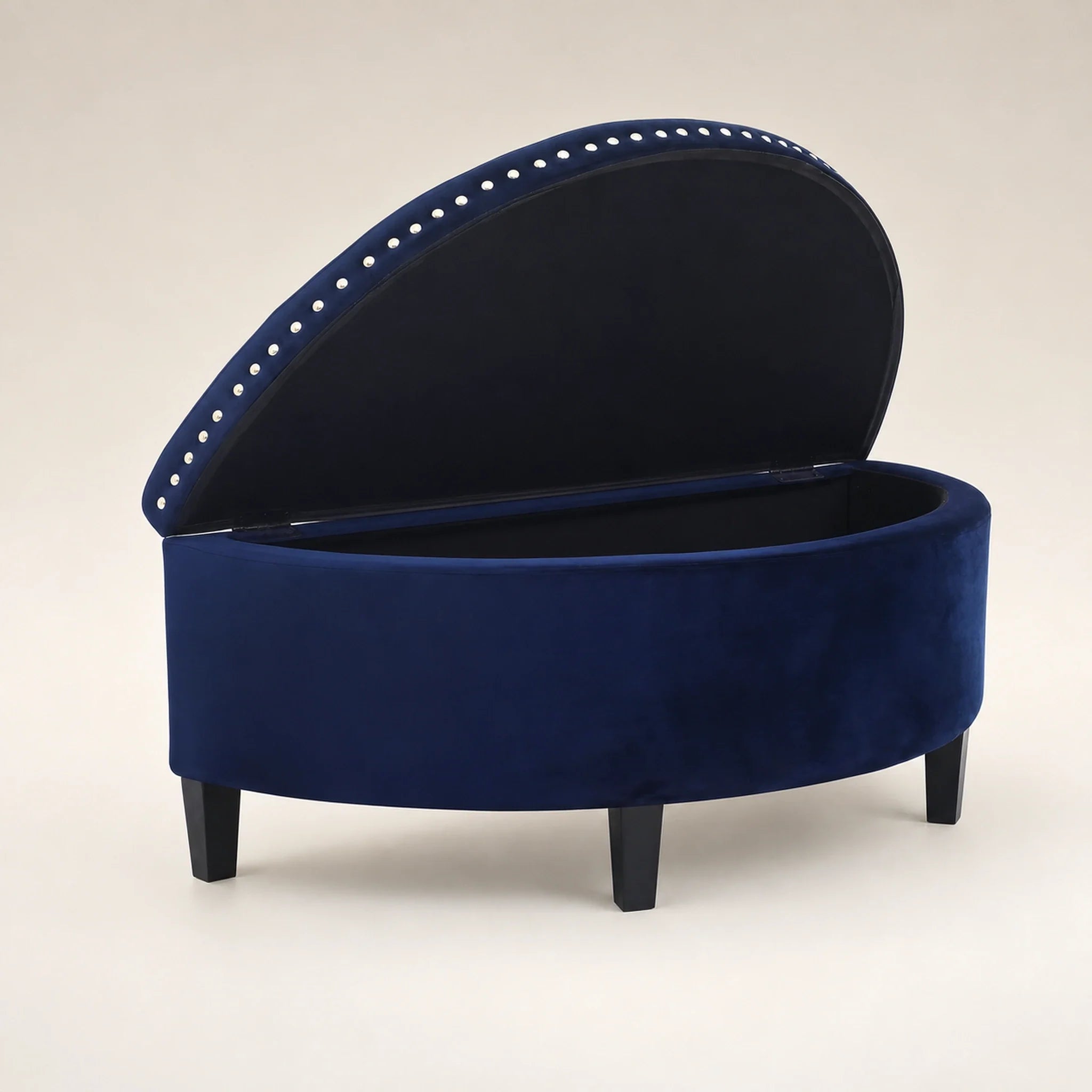 Homebeez Navy Blue storage ottoman – warm studio front view#Color_Navy Blue