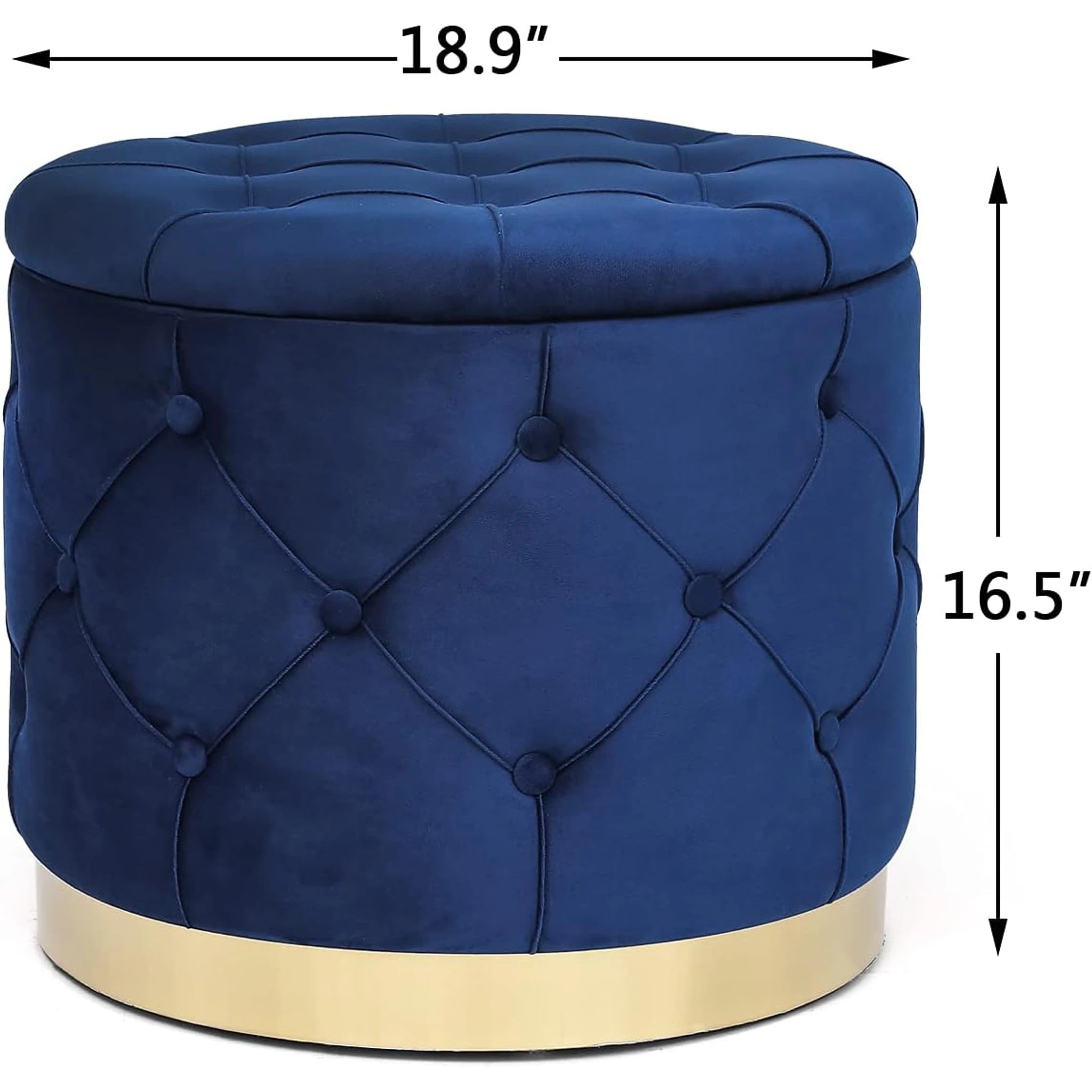 Homebeez Navy Blue Tufted Velvet Round Storage Ottoman – dimensions chart
