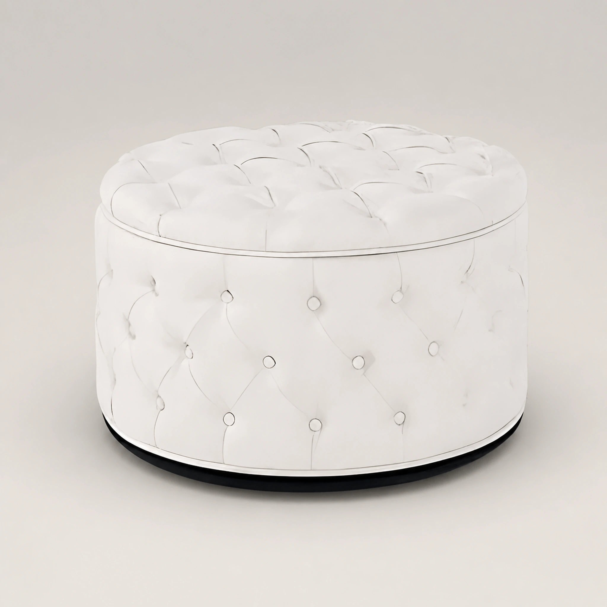 Beringia Oatmeal- linen 28-inch storage ottoman – warm studio front view
