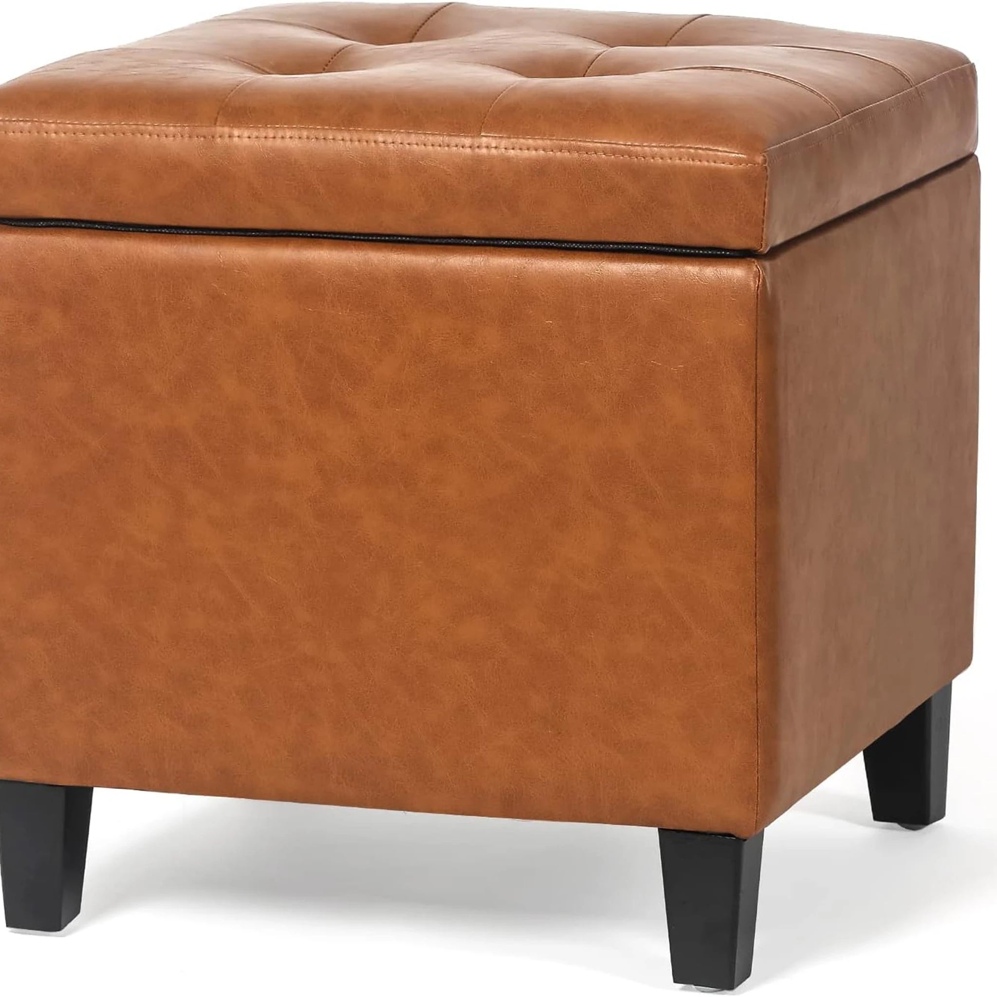 Homebeez Orange Distressed Tufted Faux Leather Storage Ottoman – styled home scene