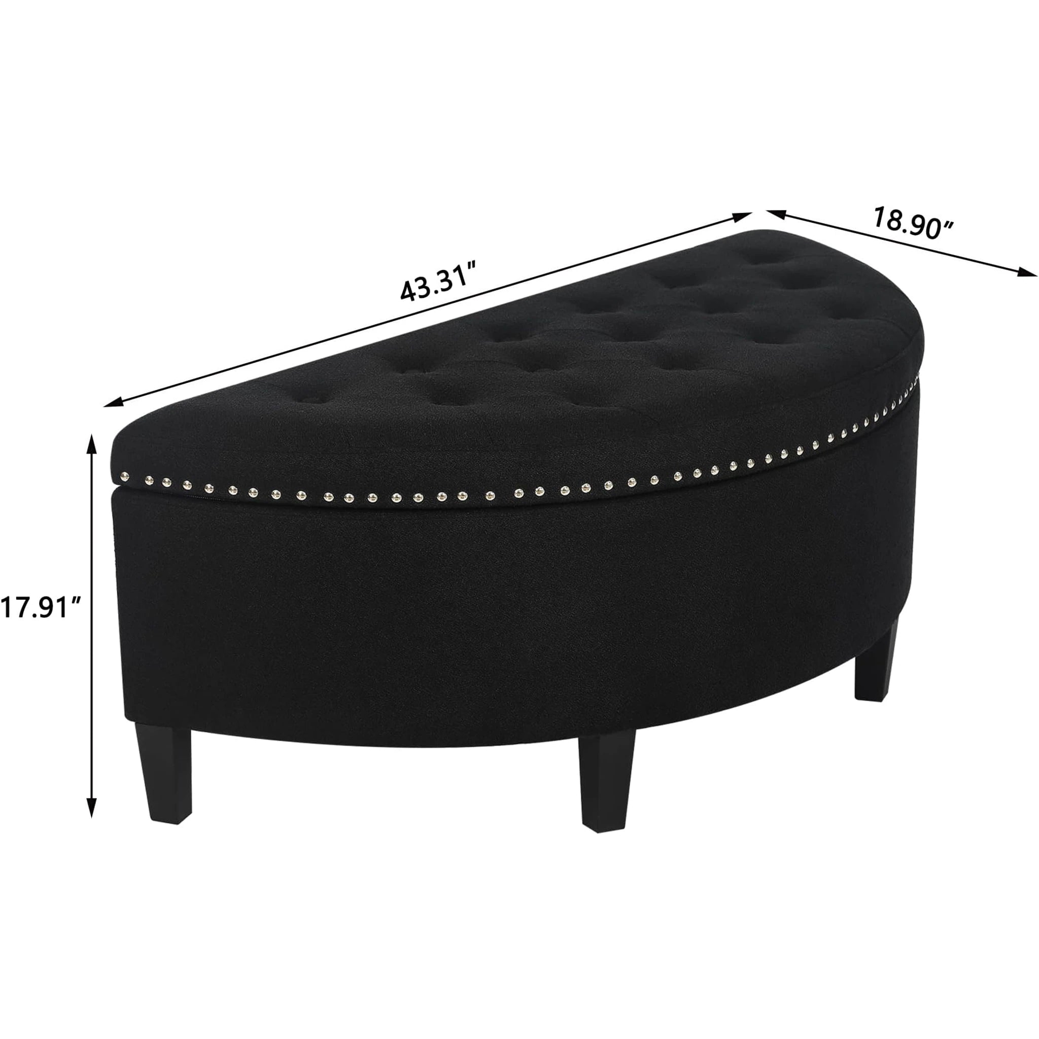 Homebeez Pure Black Lift-Top Tufted Faux Leather Storage Ottoman Bench – dimensions chart