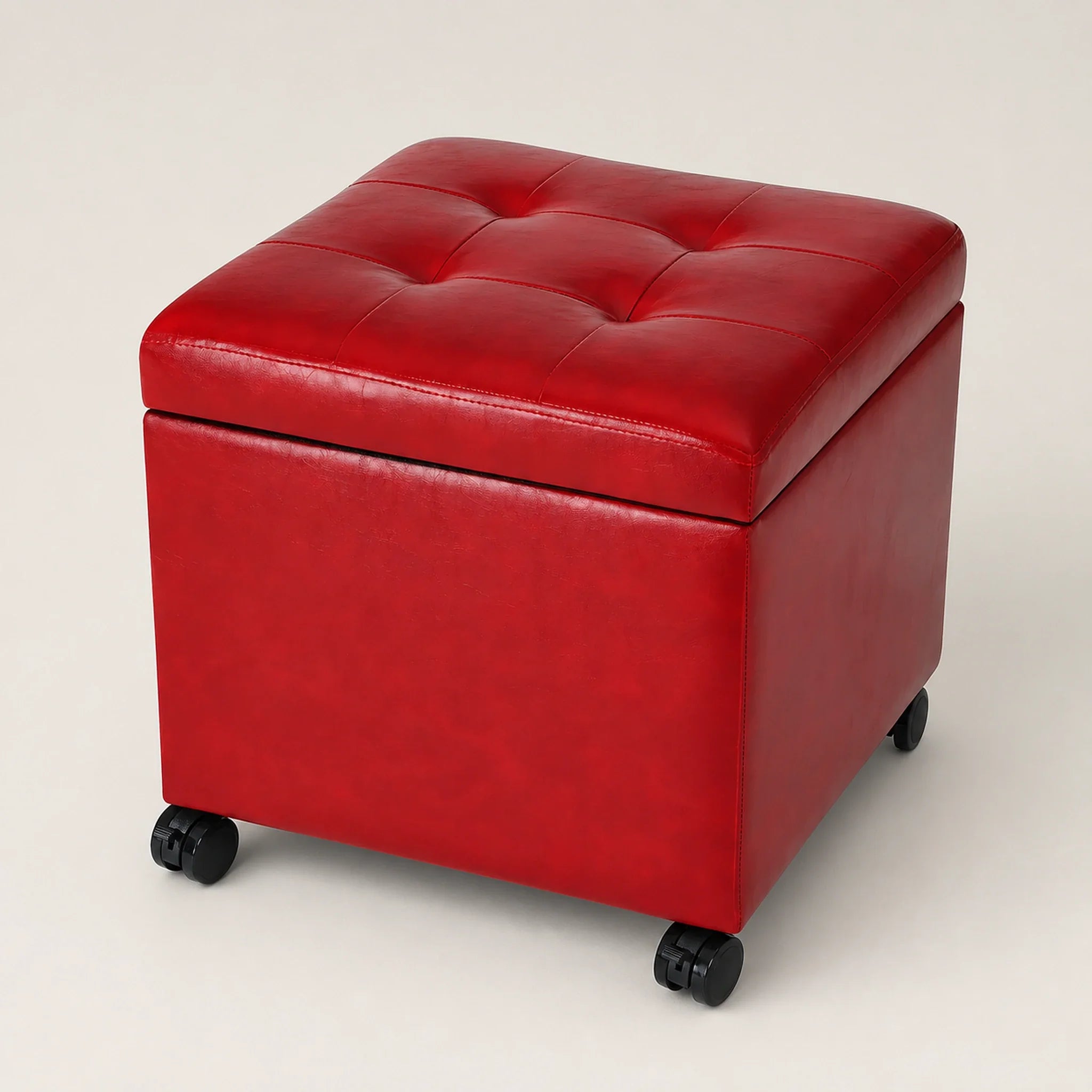 Homebeez Red With Wheels storage ottoman – warm studio front view