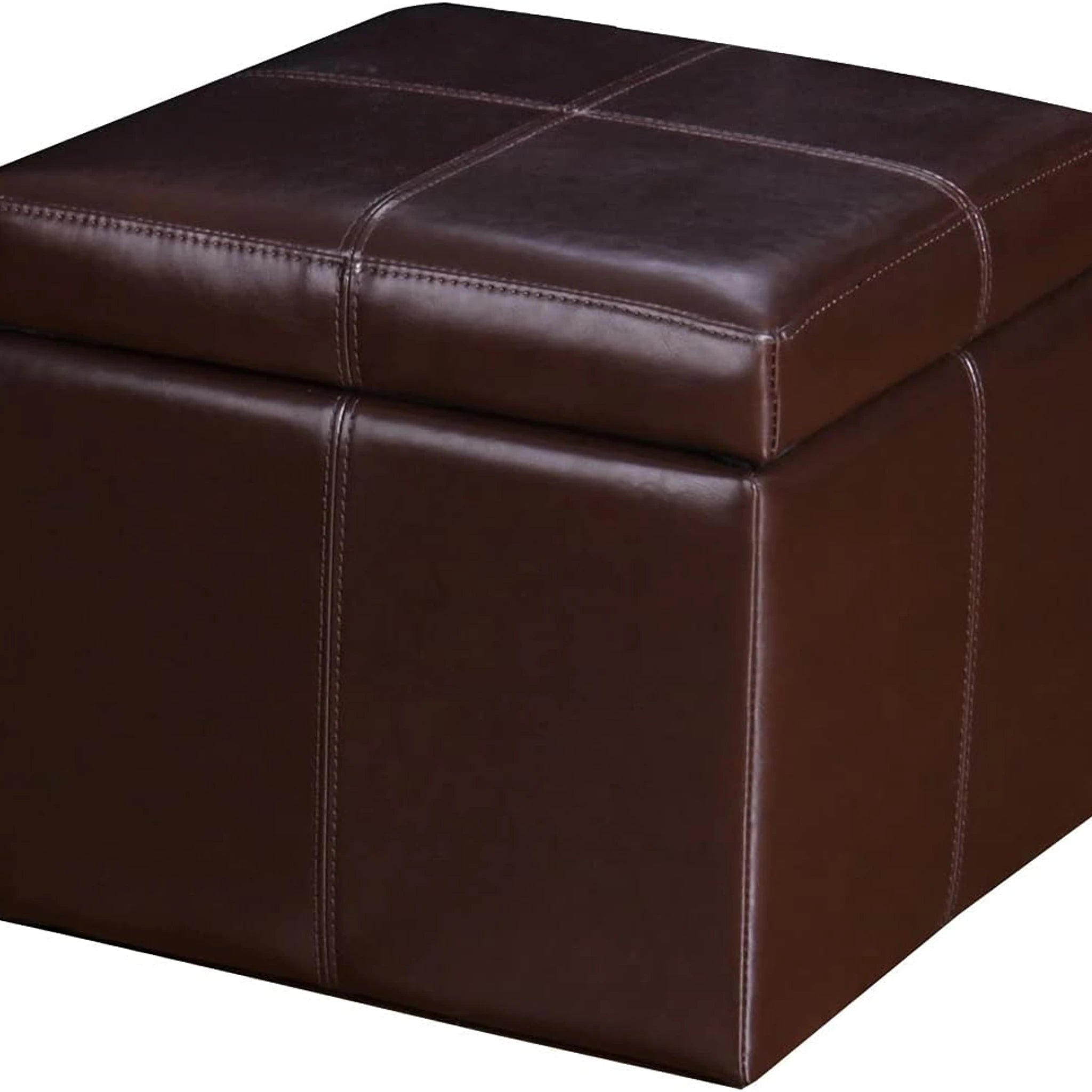 Homebeez Reddish Brown Faux Leather Square Storage Ottoman – styled home scene