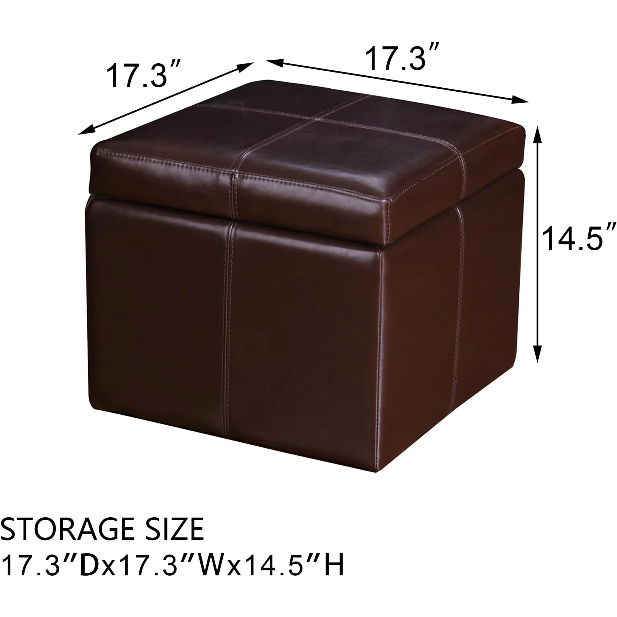 Homebeez Reddish Brown Faux Leather Square Storage Ottoman – dimensions chart