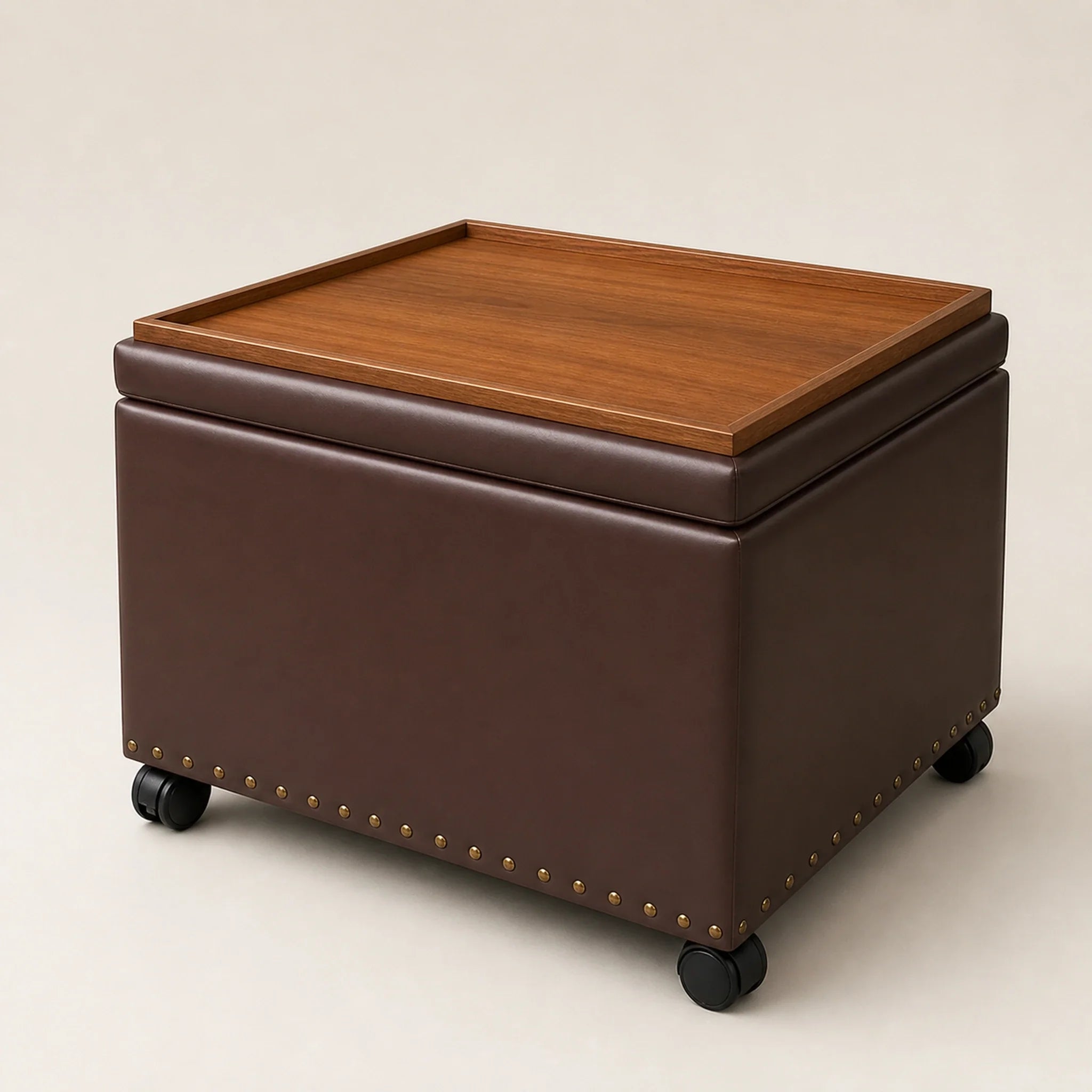 Homebeez Reddish Brown With Wheels storage ottoman – warm studio front view#Color_Reddish Brown With Wheels