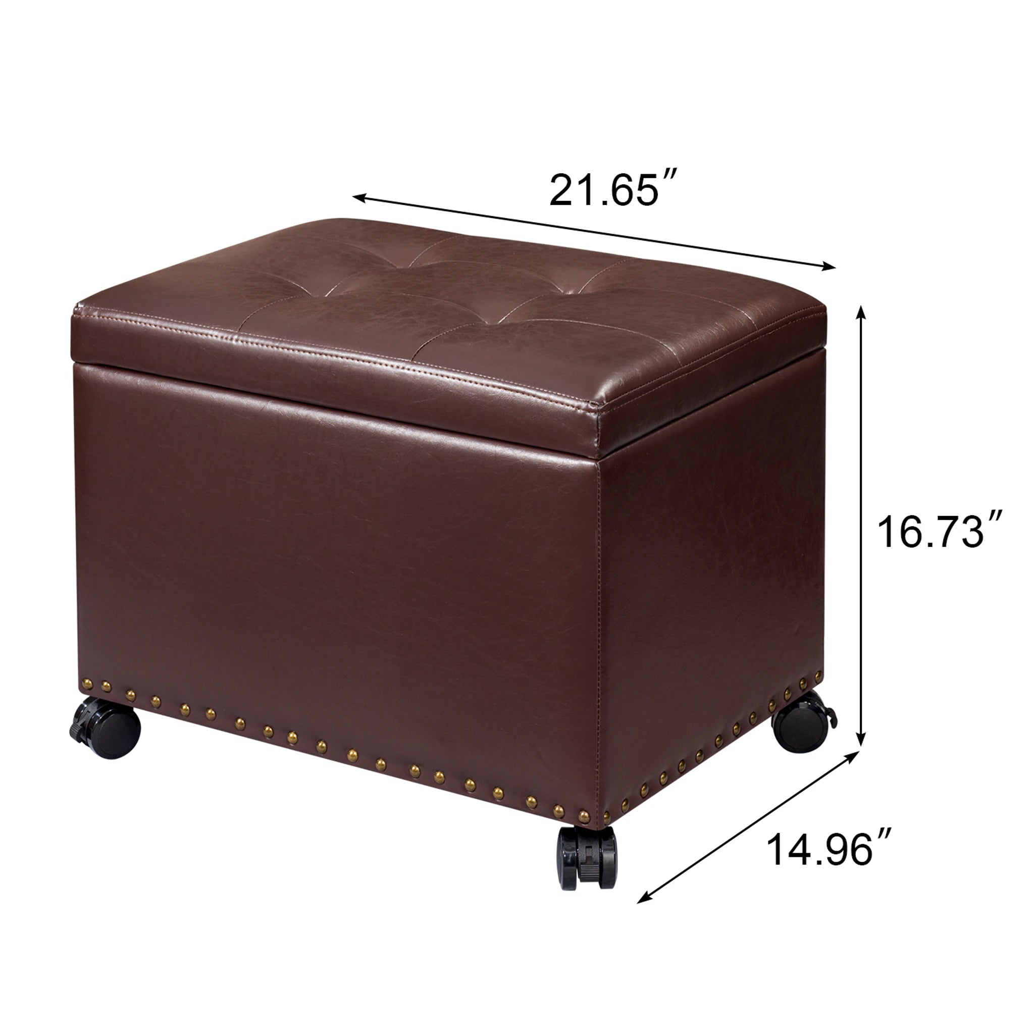 Homebeez Reddish Brown With Wheels Tray-Top Tufted Faux Leather Storage Ottoman – dimensions chart