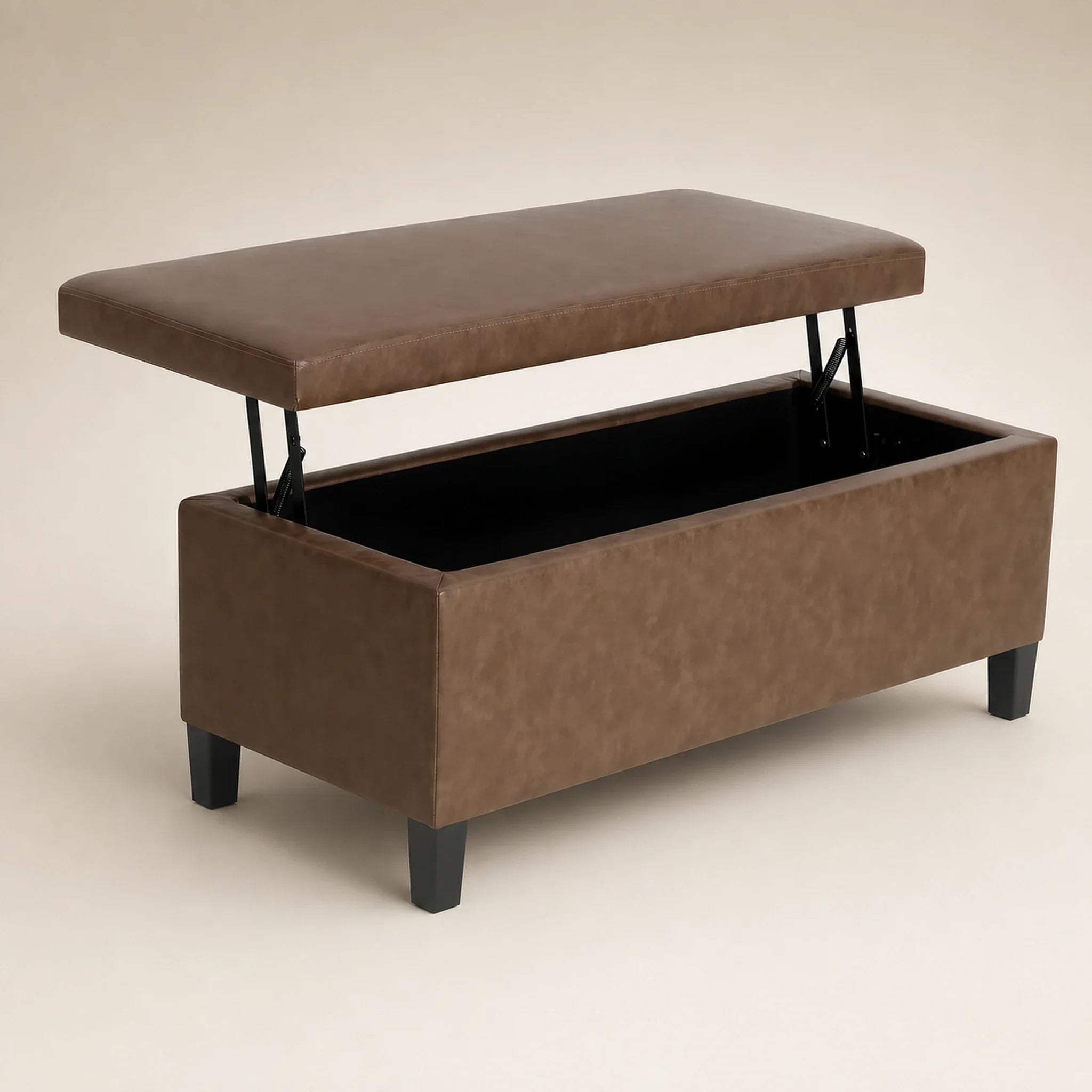 Homebeez Tan storage ottoman – warm studio front view