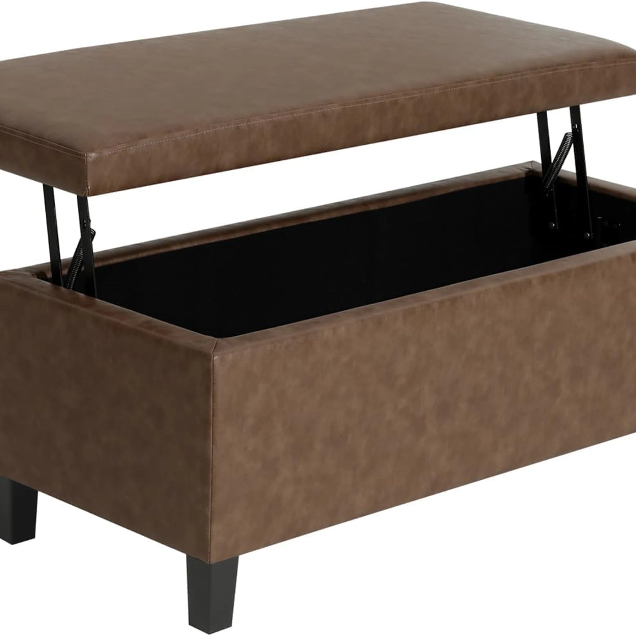 Homebeez Tan Lift-Top Faux Leather Storage Ottoman Bench – styled home scene