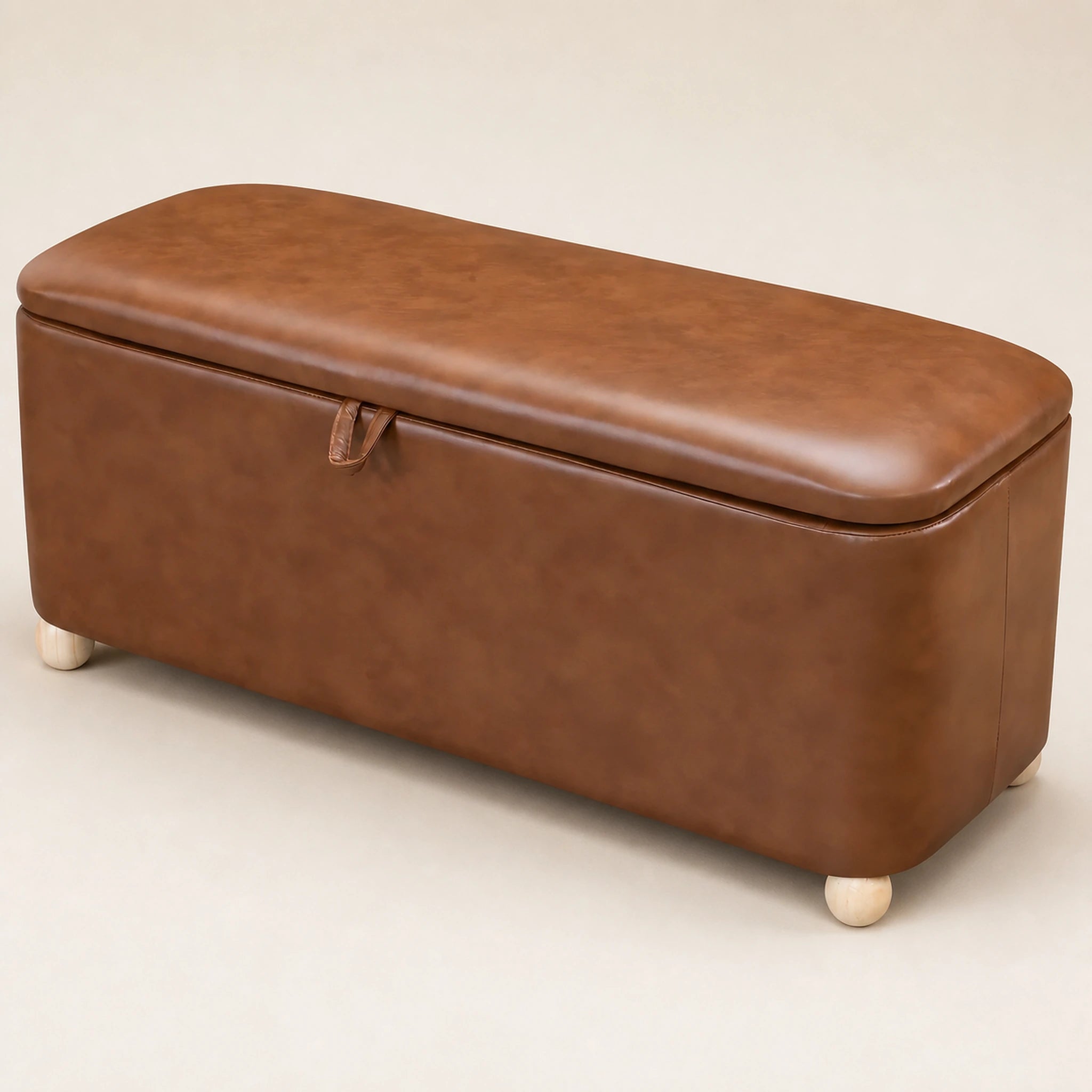 Beringia Vintage Brown- faux leather 39-inch storage ottoman – warm studio front view