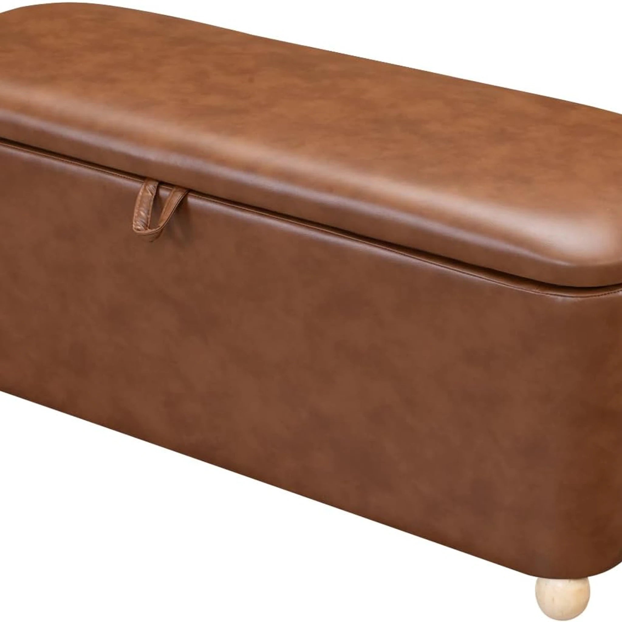 Homebeez Vintage Brown Faux Leather Storage Ottoman Bench – styled home scene