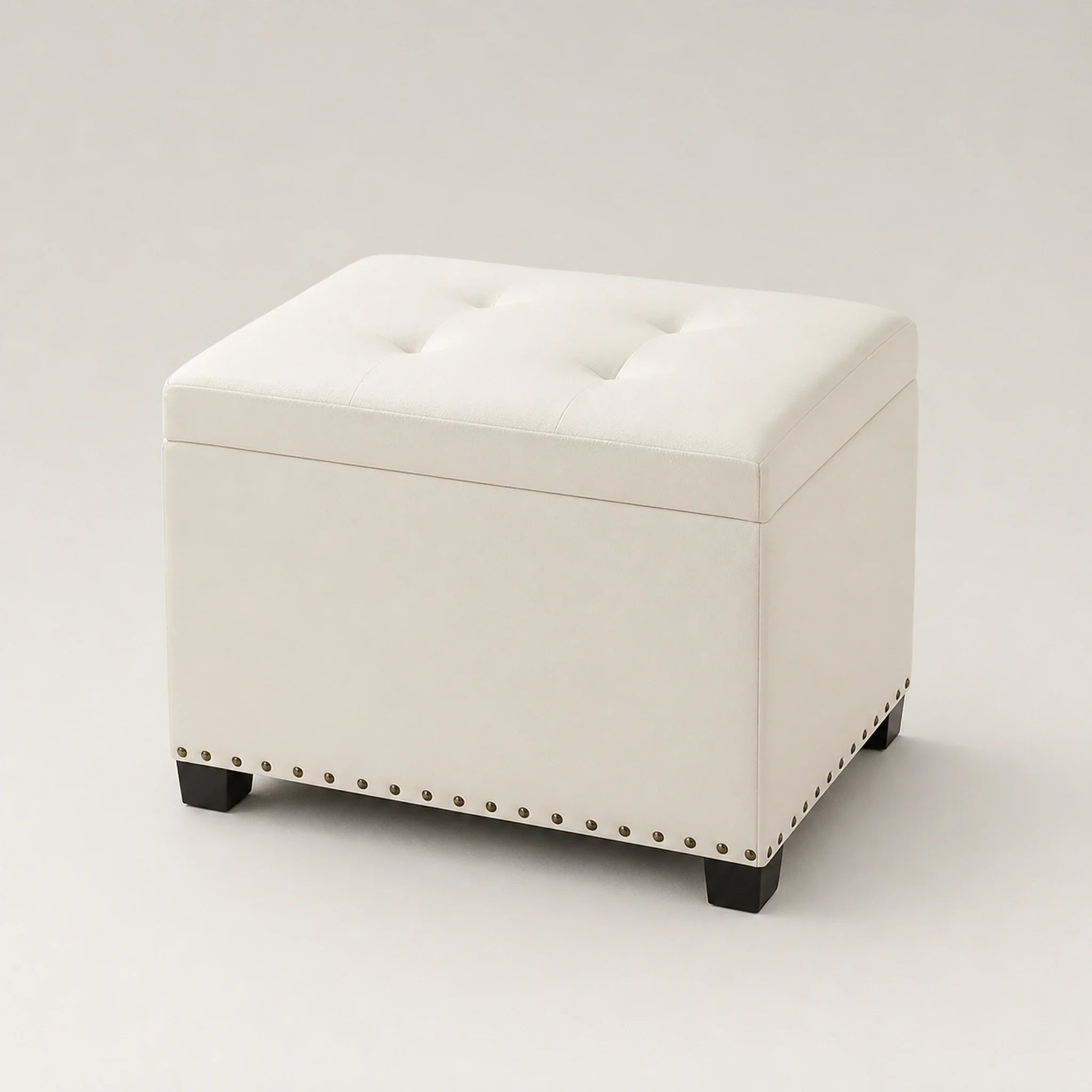 Homebeez White storage ottoman – warm studio front view