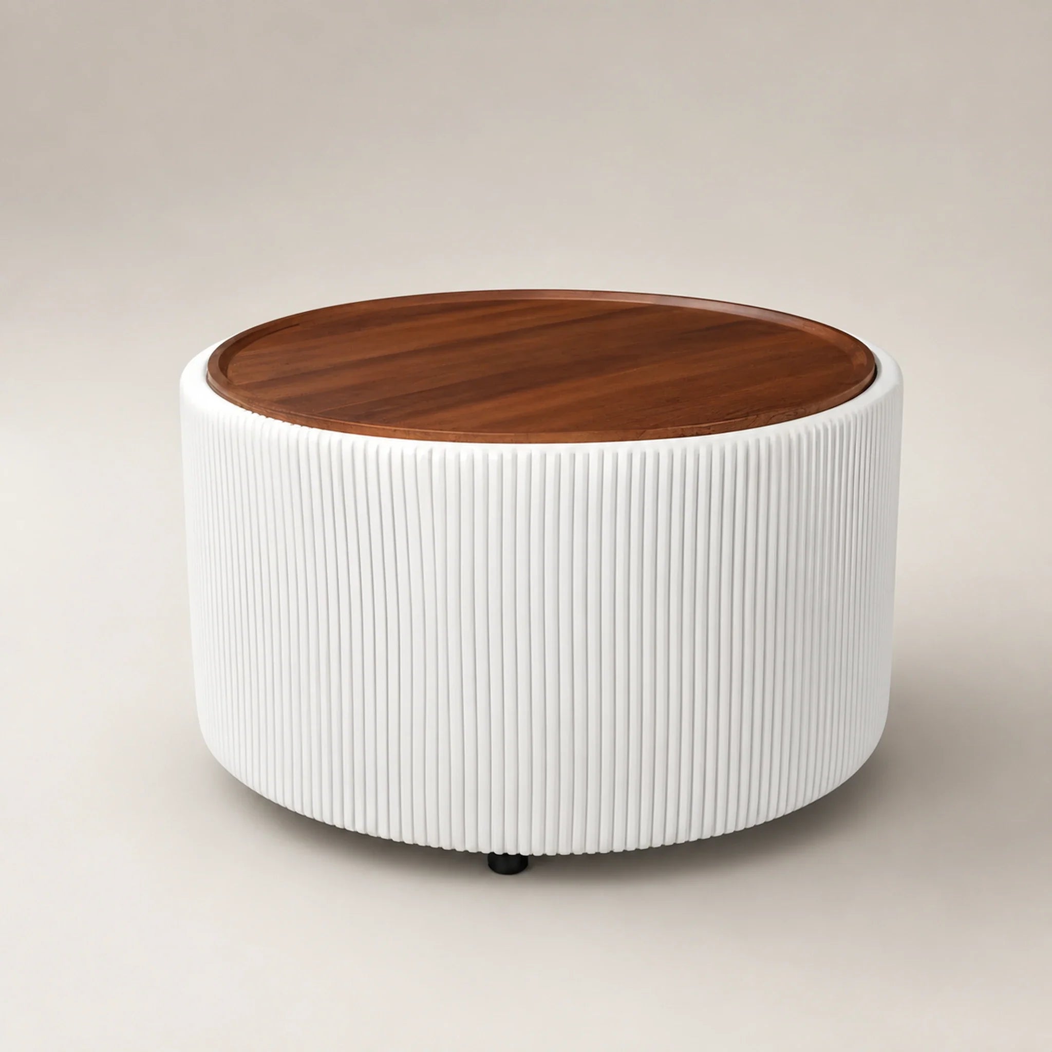 Homebeez White storage ottoman – warm studio front view