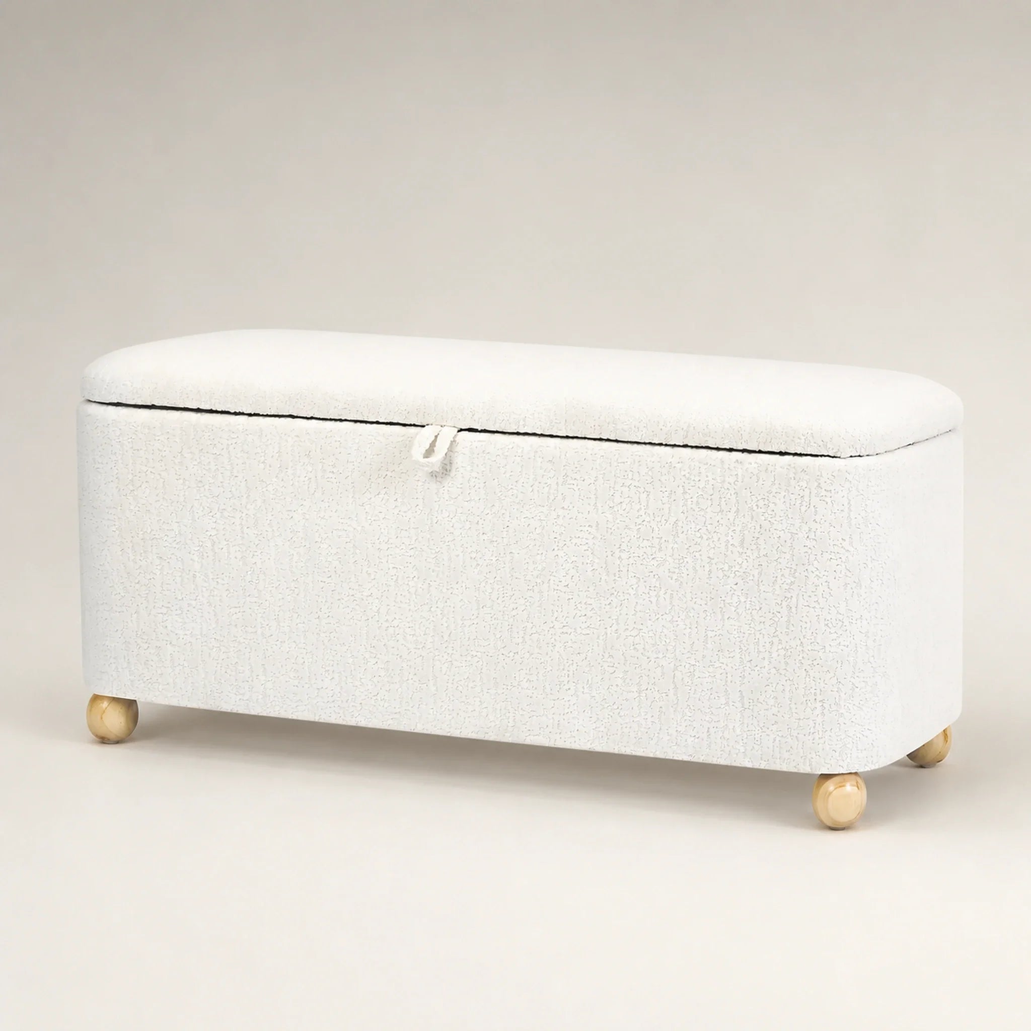 Homebeez White storage ottoman – warm studio front view