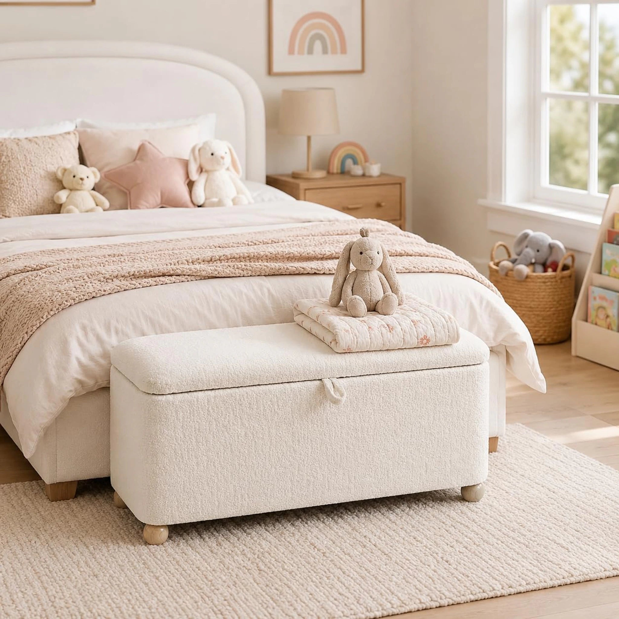 Homebeez White Velvet Storage Ottoman Bench – styled home scene
