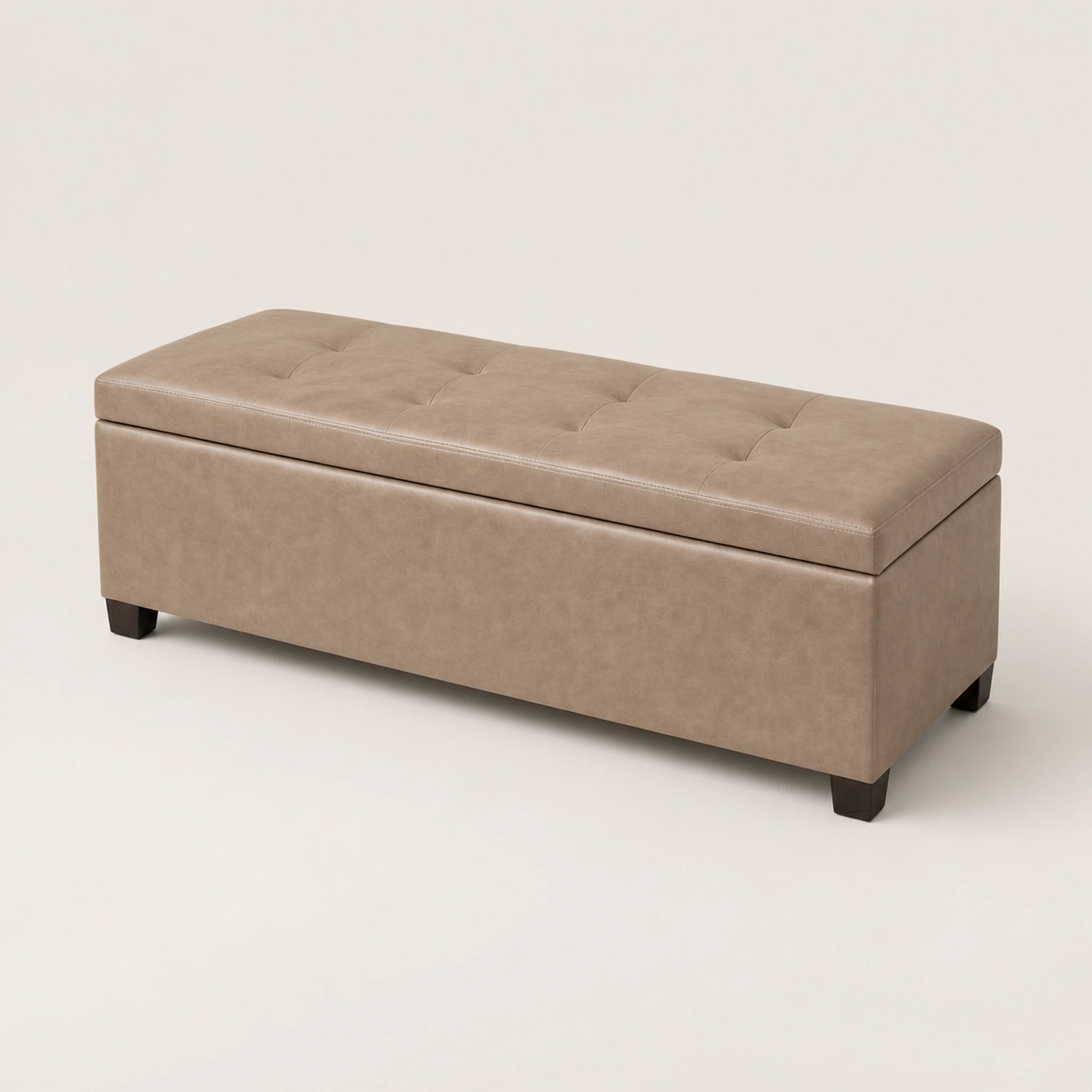 Beringia istressed Light-brown faux leather 42-inch storage ottoman – warm studio front view