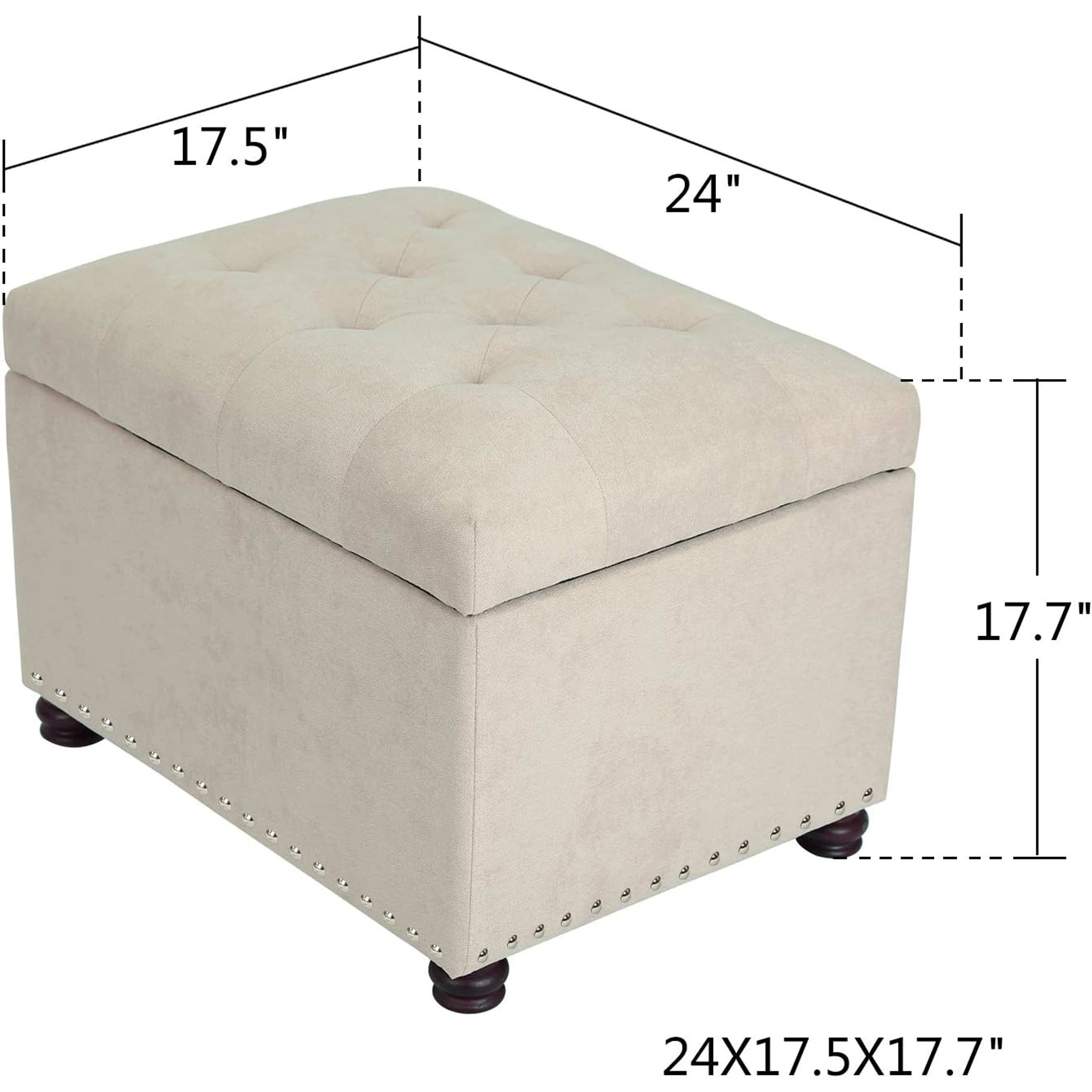 Joveco Beige Fabric Storage Ottoman – dimensions chart