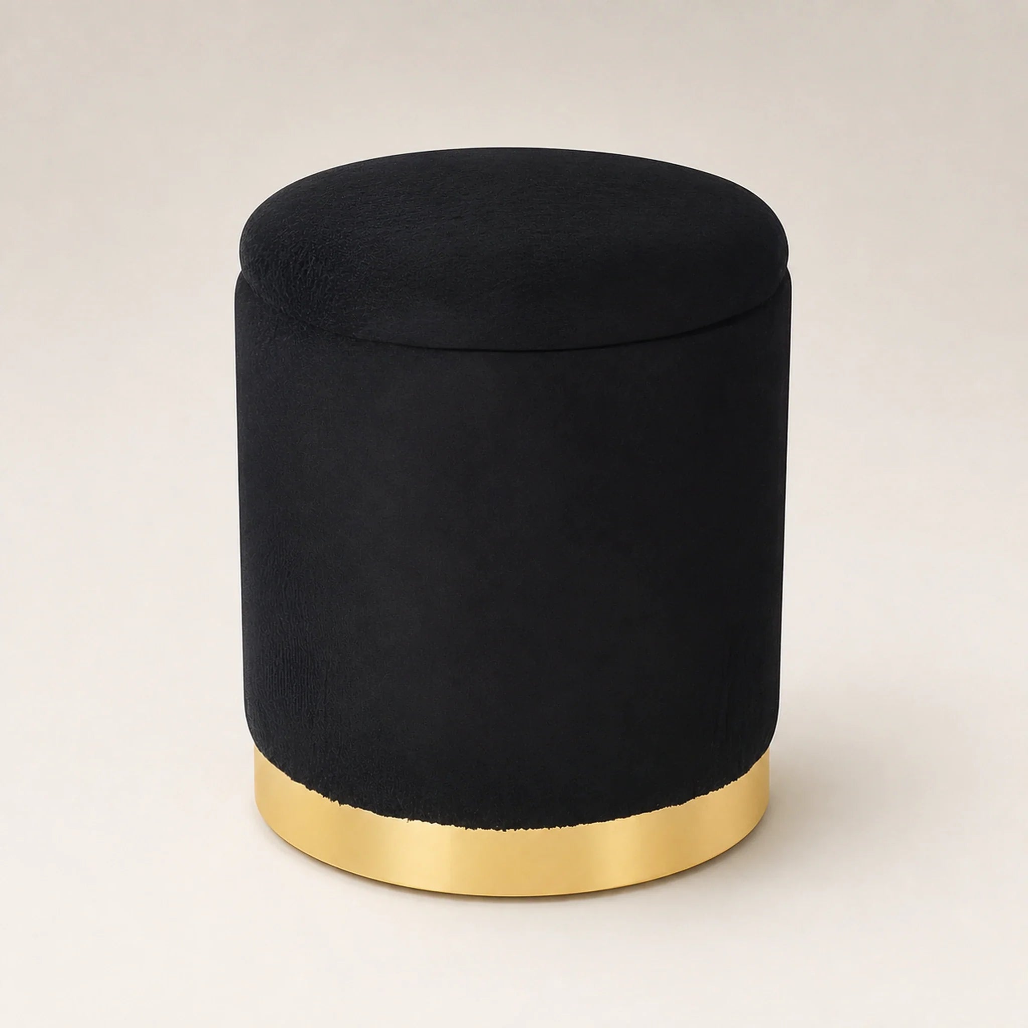 Joveco Black storage ottoman – warm studio front view