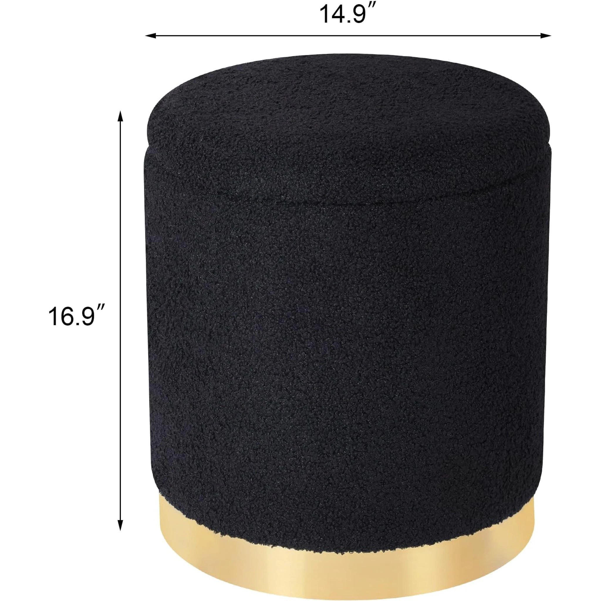 Joveco Black Boucle Round Storage Ottoman – dimensions chart