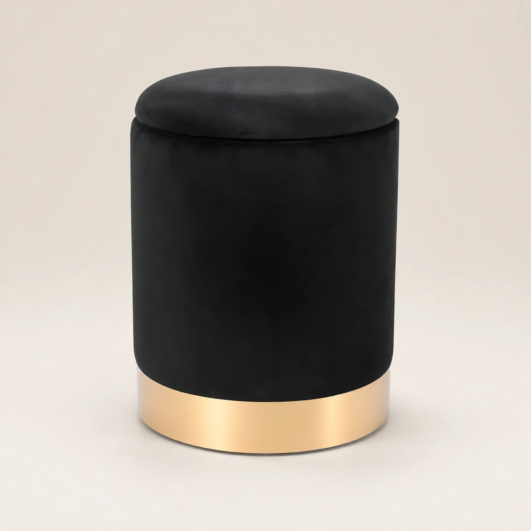Joveco Black storage ottoman – warm studio front view