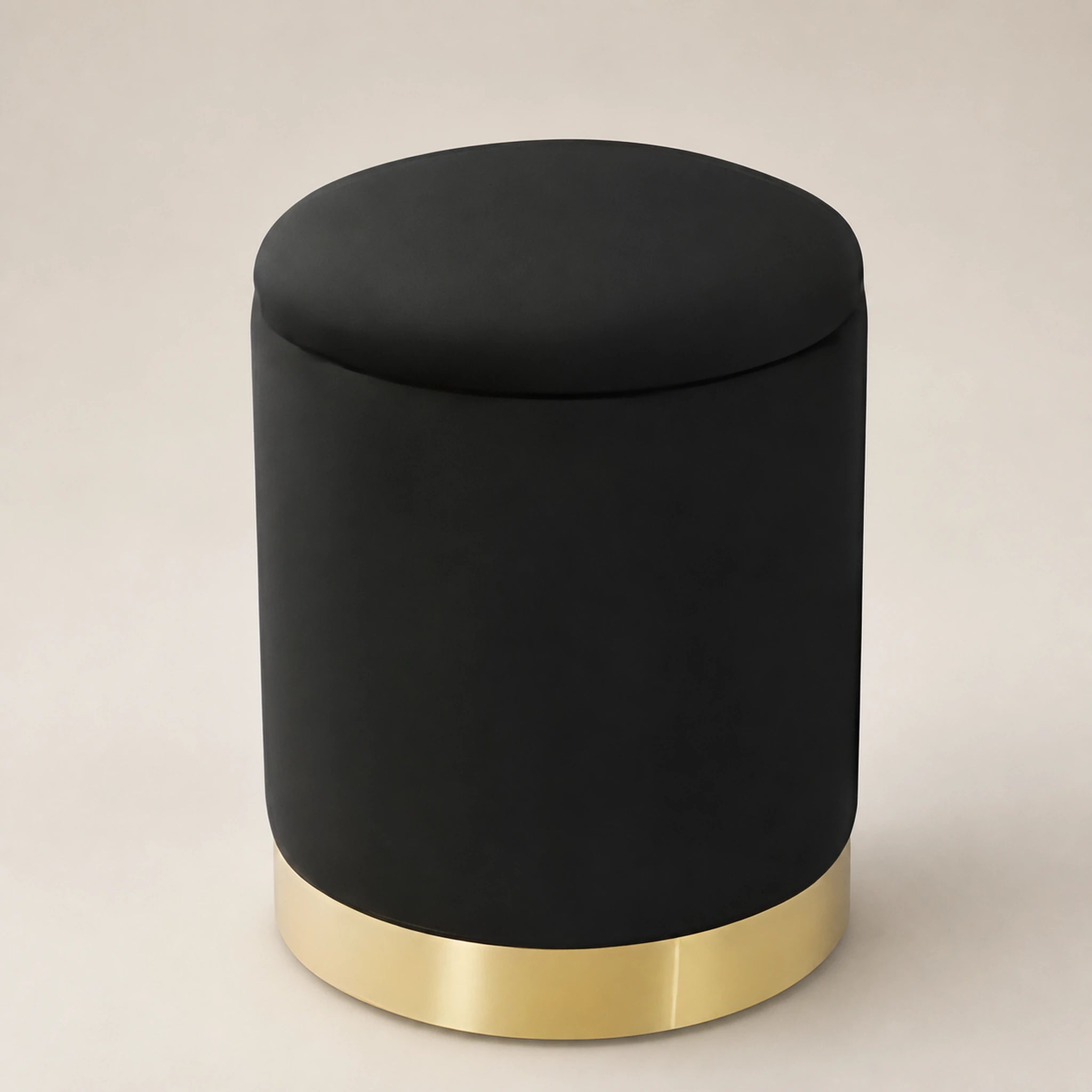 Beringia Black eight velvet 14-inch storage ottoman – warm studio front view