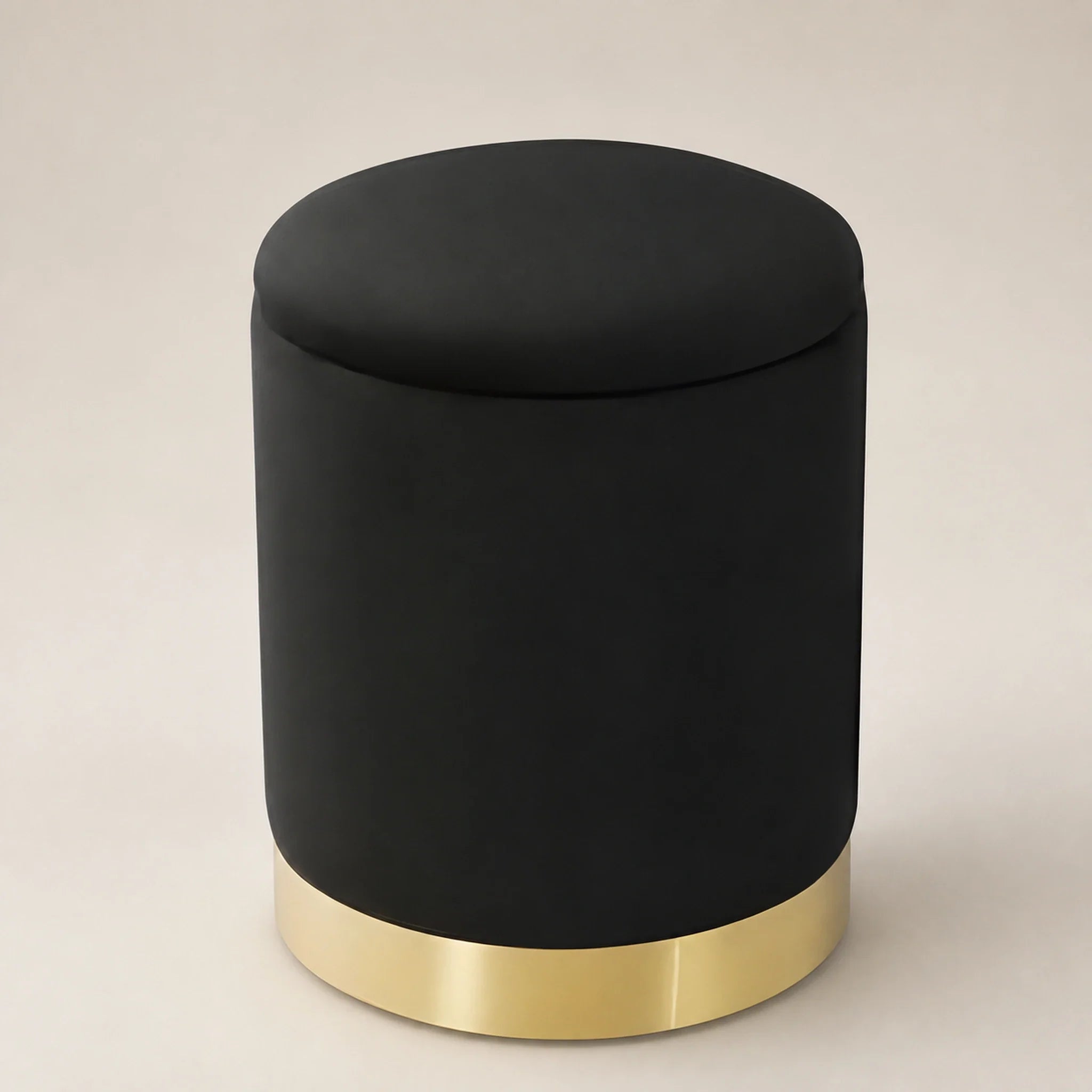 Joveco Black storage ottoman – warm studio front view