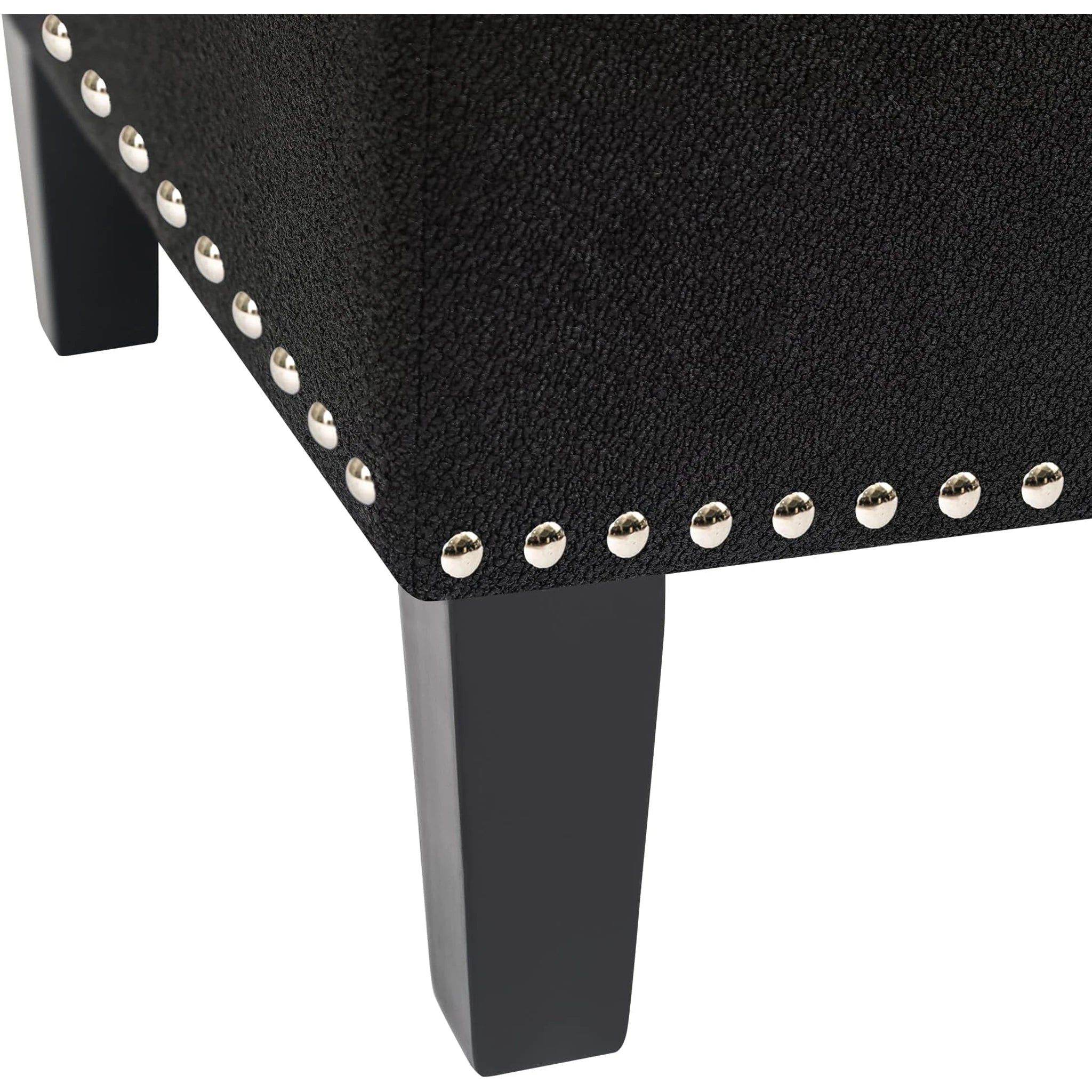 Joveco Black Tufted Linen Storage Ottoman – detail and materials view