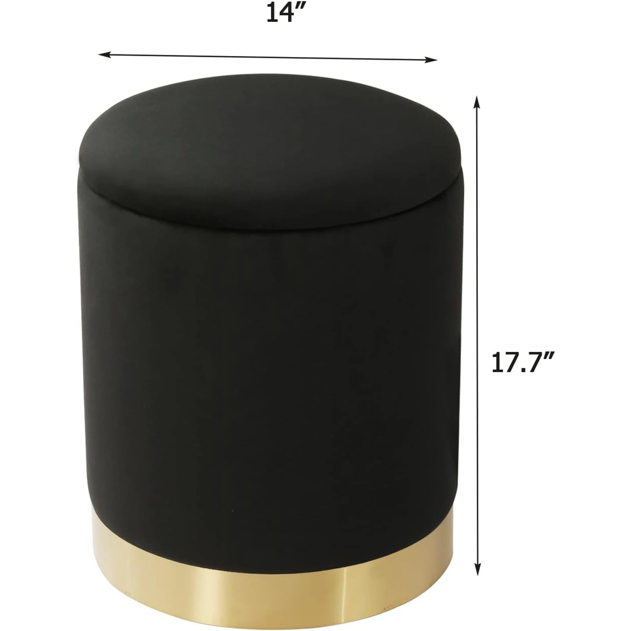 Joveco Black Velvet Round Storage Ottoman – dimensions chart